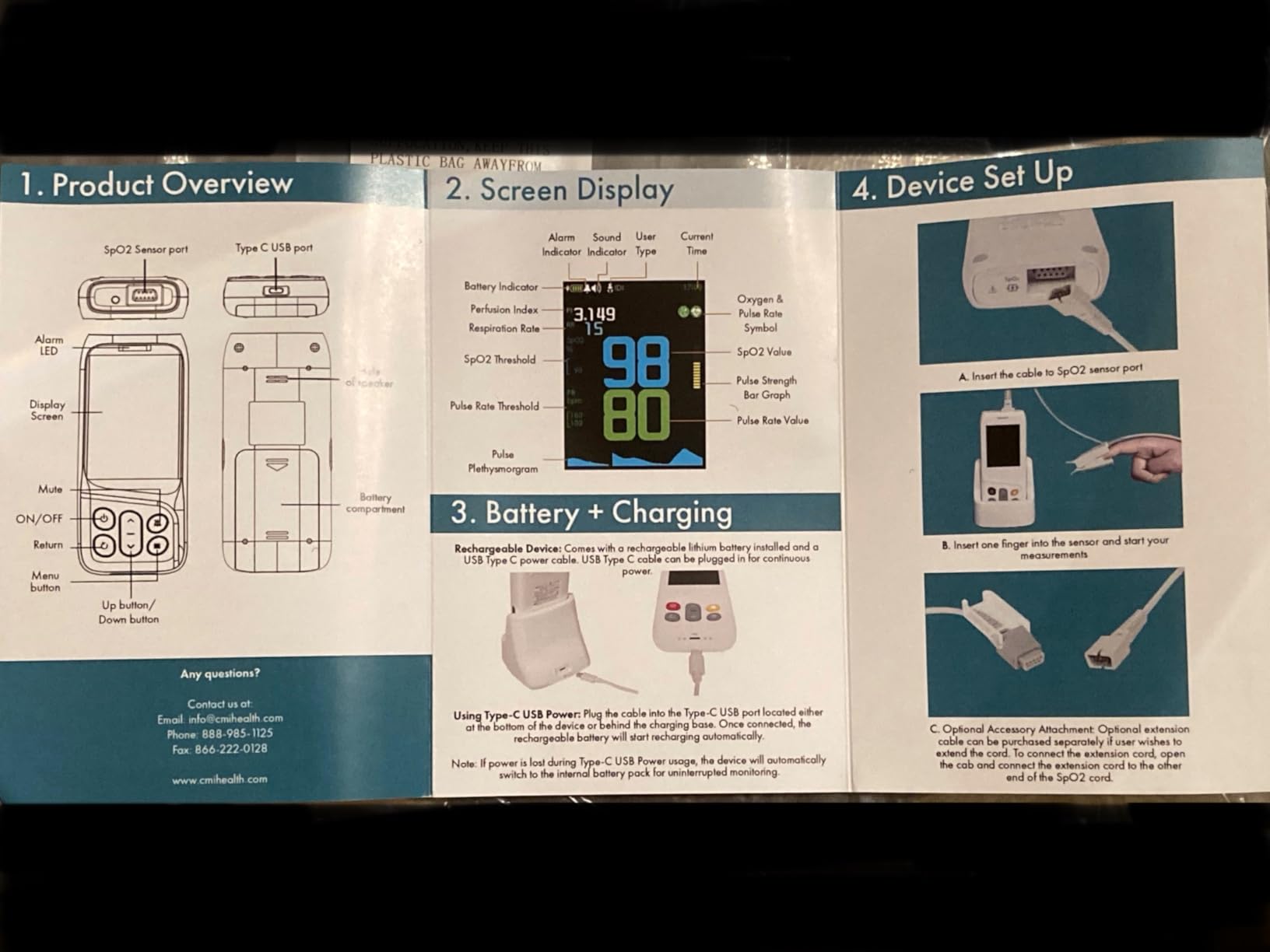 CMI Health CH-100 Handheld Pulse Oximeter - Measures Oxygen Level, Pulse Rate & Respiration Rate - Adjustable Audio & Visual Alarm - 1440 Hours of Continuous Data Storage customer photo 1