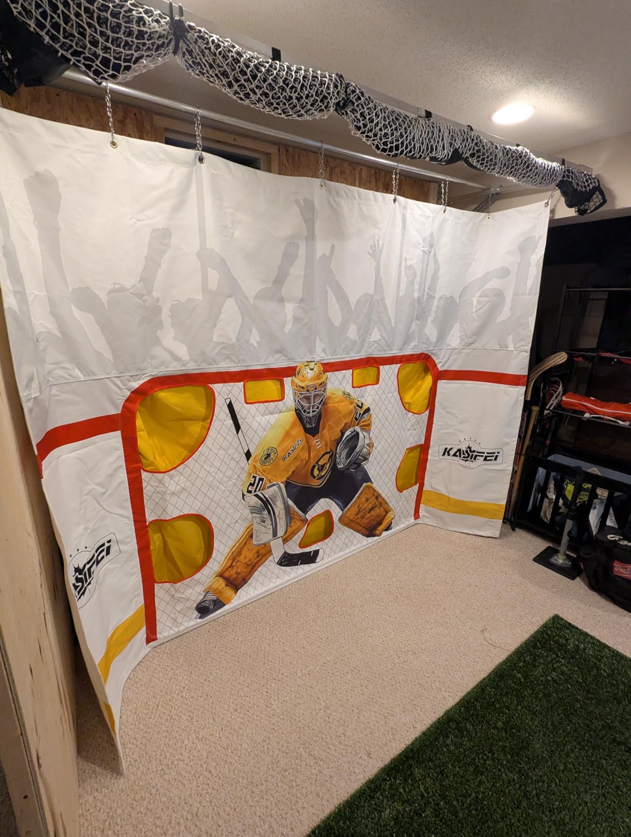 kasifei 7' x 10' Heavy Duty Hockey Shooting Tarp - Built-in Shooter Tutor - Great Hockey Net Replacement - Training Equipment for All Skill Levels - Garage & Wall Protection customer photo 2