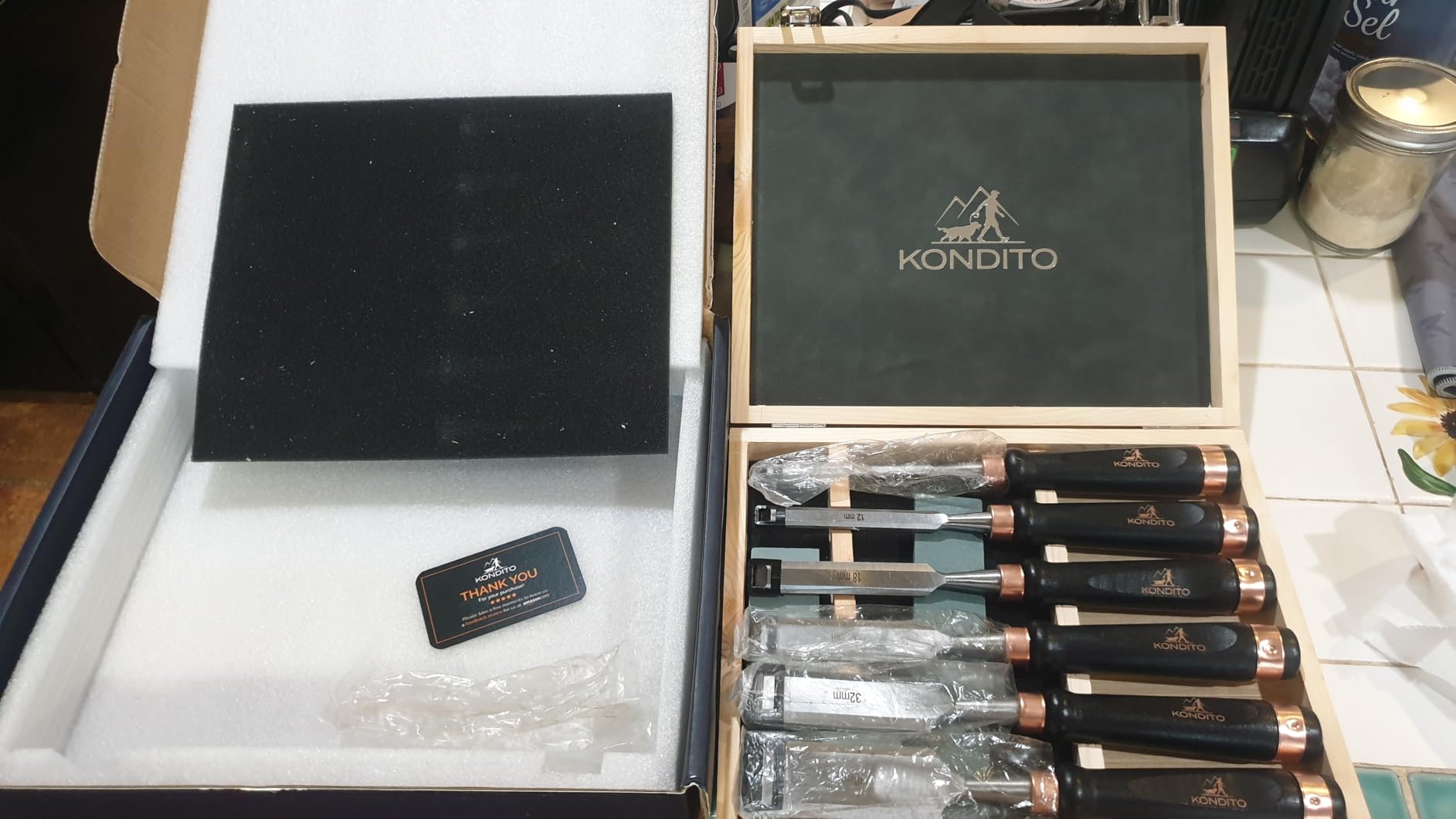 KONDITO Professional Wood Chisel Set - Complete Chisel Kit with 6 CRV60 Steel Blades (6-38mm), 2 Sharpening Stones & Hardwood Case - Wood Carving Chisels for Joinery, Sculpting & Woodworking Tools customer photo 1