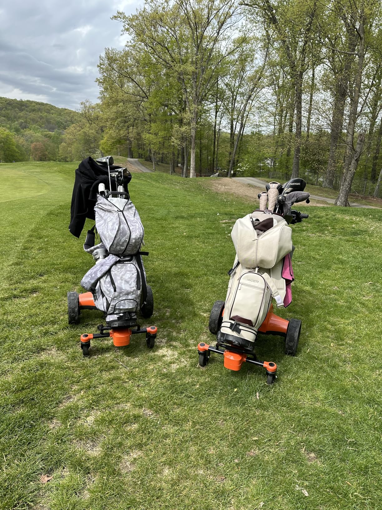 tianhong G5 Electric Golf Cart, Electric Golf Push Cart Auto-Follow You, 45 Hole Battery, All-Terrain Anti-Tipping, Remote/APP/Manual Control, Foldable (Black+Orange) customer photo 1