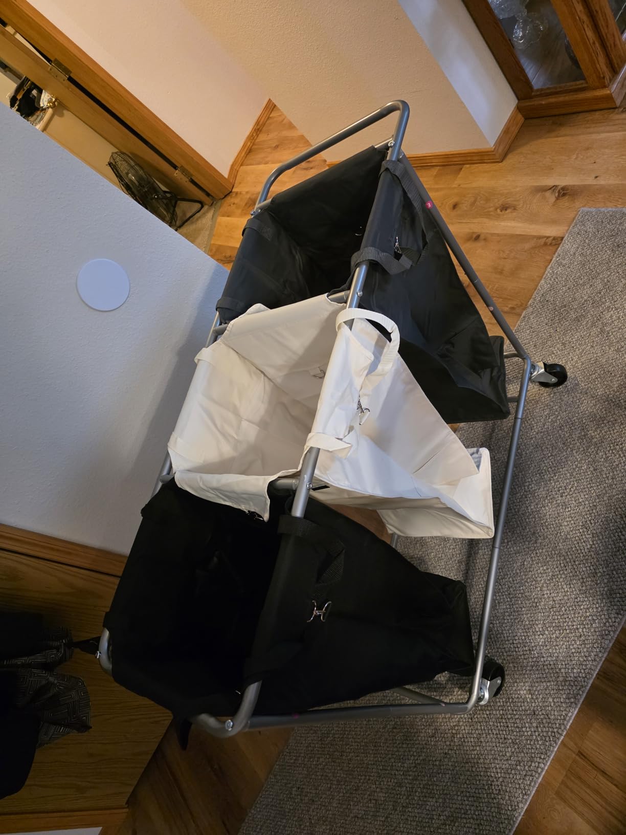 SONGMICS Laundry Basket with Wheels, 3-Section Laundry Sorter, 76.6 Gallons (290 L) Rolling Hamper with Removable Bags, Heavy-Duty Steel Frame, Cream White, Dark Gray and Ink Black URLS010X01 customer photo 1