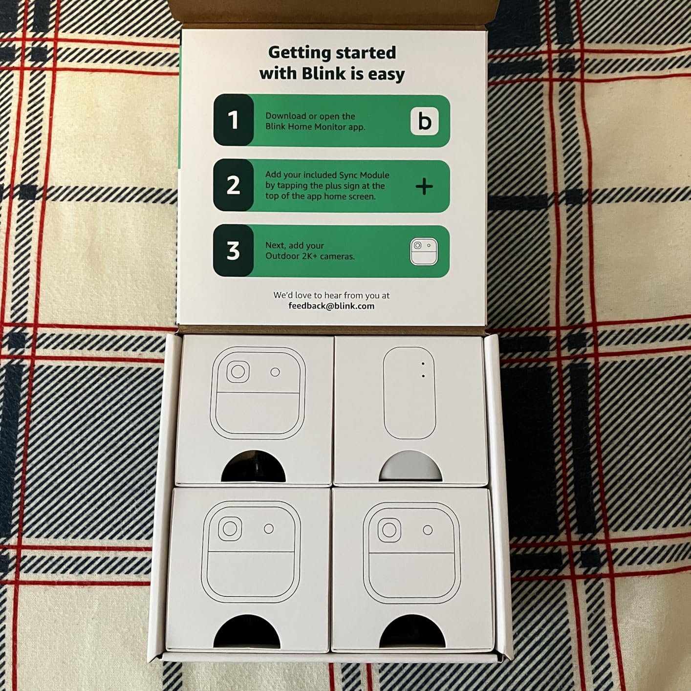 Blink Outdoor 2K+ (newest model) - Wireless smart security camera, 2K video resolution, enhanced audio, two-year battery. Sync Module Core included - 3 camera system (Black) customer photo 1