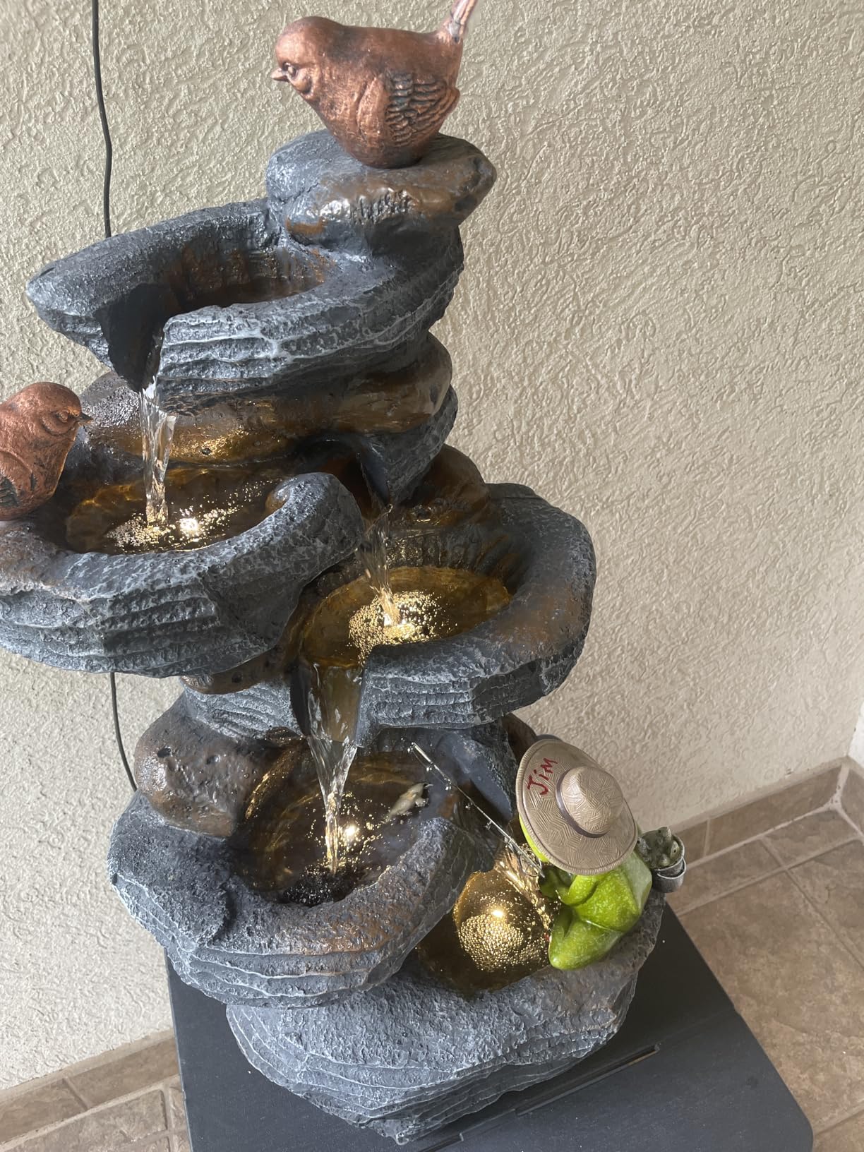 Outdoor Cascading Rock Water Fountain, 6-Tiers Fountains and Waterfalls with LED Lights, Indoor Freestanding Resin Waterfall Feature w/Pump for Patio, Garden, Backyard, Deck, Porch, Home Decor customer photo 1