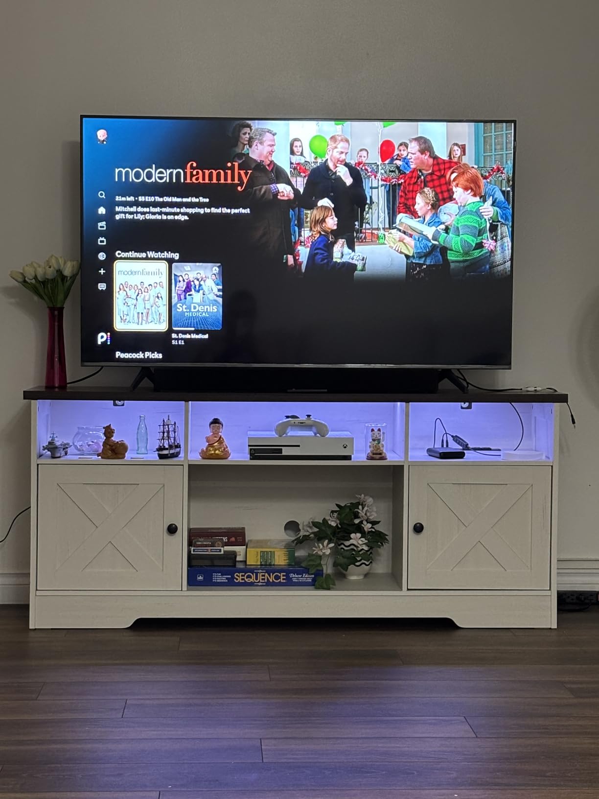 Casaottima TV Stand for 65 Inch TV, Entertainment Center, White | Farmhouse Entertainment Center, Power Outlet & LED Light, Storage Cabinets, Media Furniture for Living Room, Bedroom customer photo 1