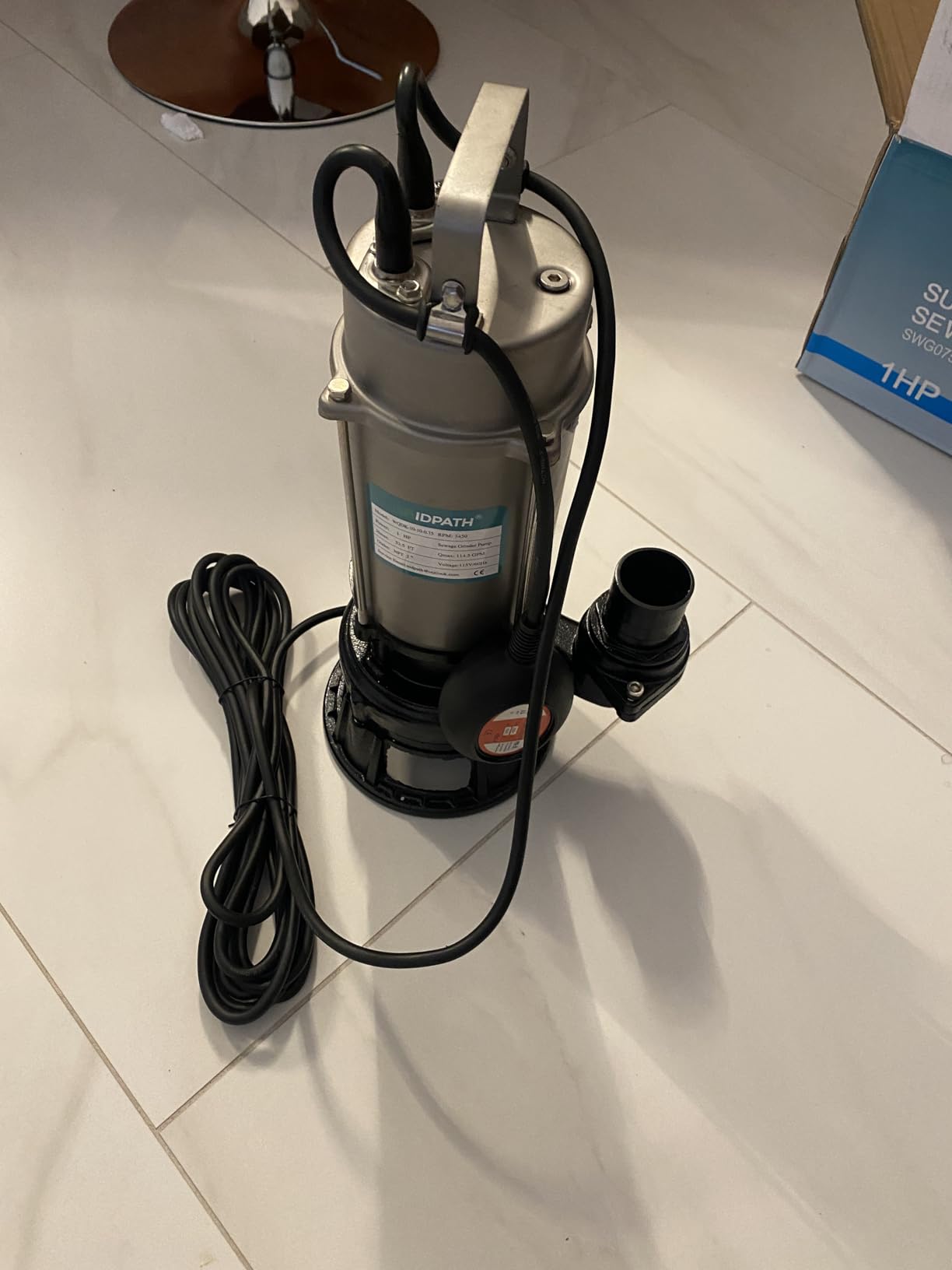 1HP Submersible Sewage Grinder Pump, Stainless Steel Housing, 2