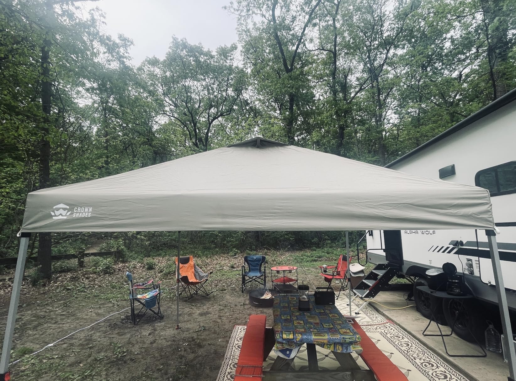 CROWN SHADES 12x12 Pop Up Canopy Outside Canopy, Patented CenterLok One Push Tent with Wheeled Carry Bag, Bonus 8 Stakes and 4 Ropes, Forest Green customer photo 2