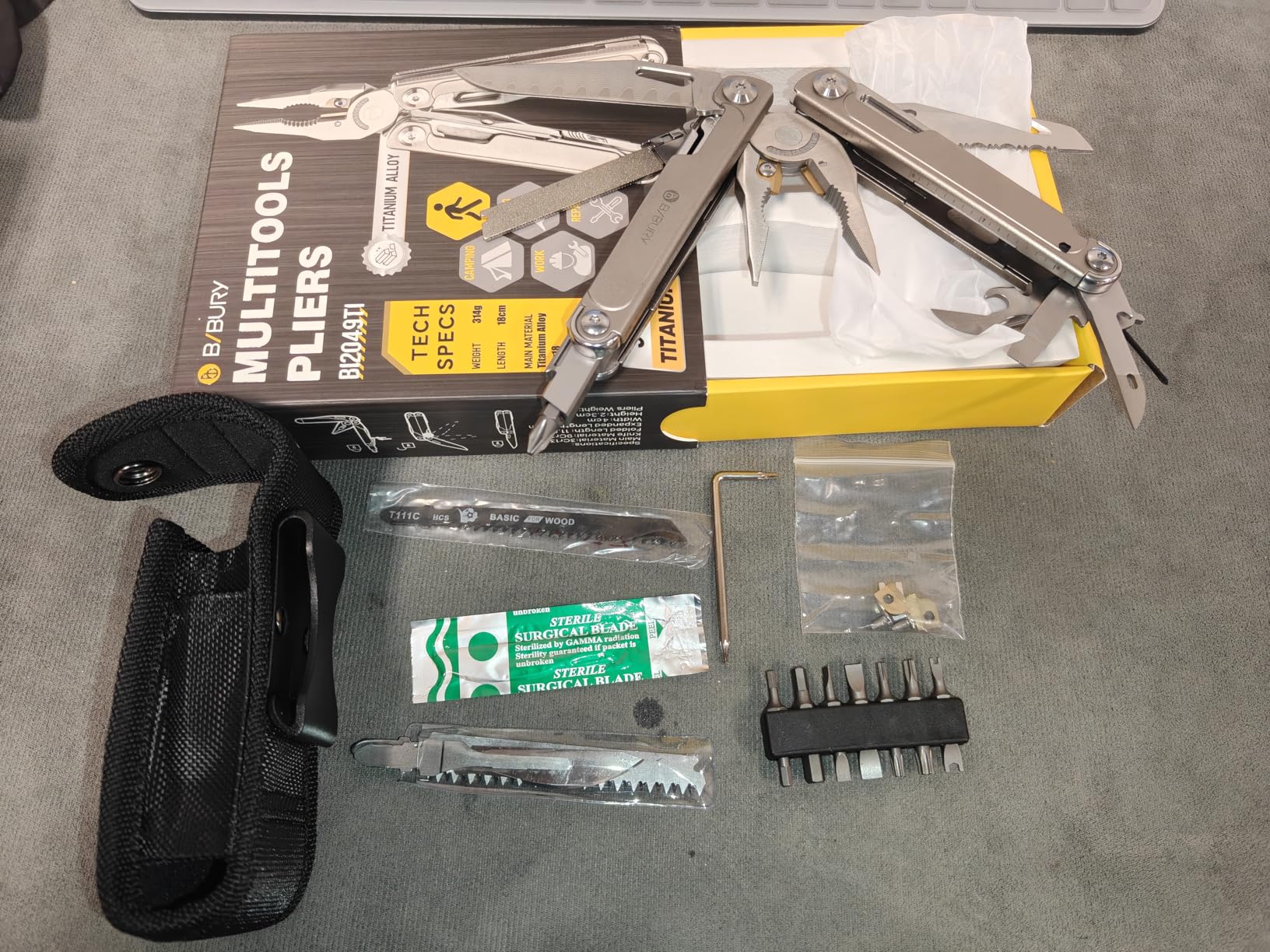 BIBURY Titanium Alloy Multitool with Damascus Knife, EDC Multi tools with Replaceable Wire Cutters, Scissors, Screwdriver Bits, Titanium Handle Multi-Tool for Camping, Survival, Repair - BI2049TI customer photo 1