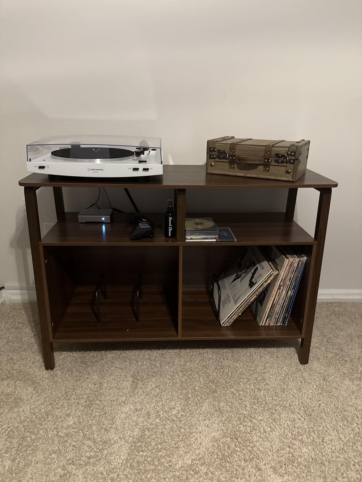 Large Record Player Stand, Mid Century Turntable Stand Table with Open Storage Holds up to 450 Albums, Vinyl Record Storage Display Shelf for Living Room Bedroom (55.12'' Walnut) customer photo 1