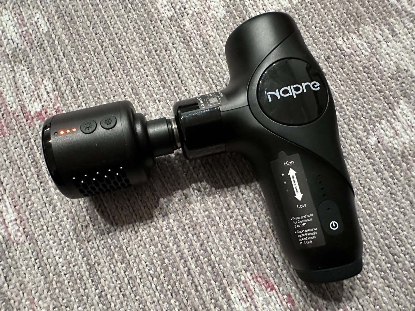 NAPRE 3-in-1 Mini Massage Gun with Heat and Cold, Deep Tissue Back Massage with Detachable Handle for Neck/Body Pain Relief, Portable Handheld Percussion Muscle Massager, Small & Quiet, 5 Heads, with Case customer photo 1
