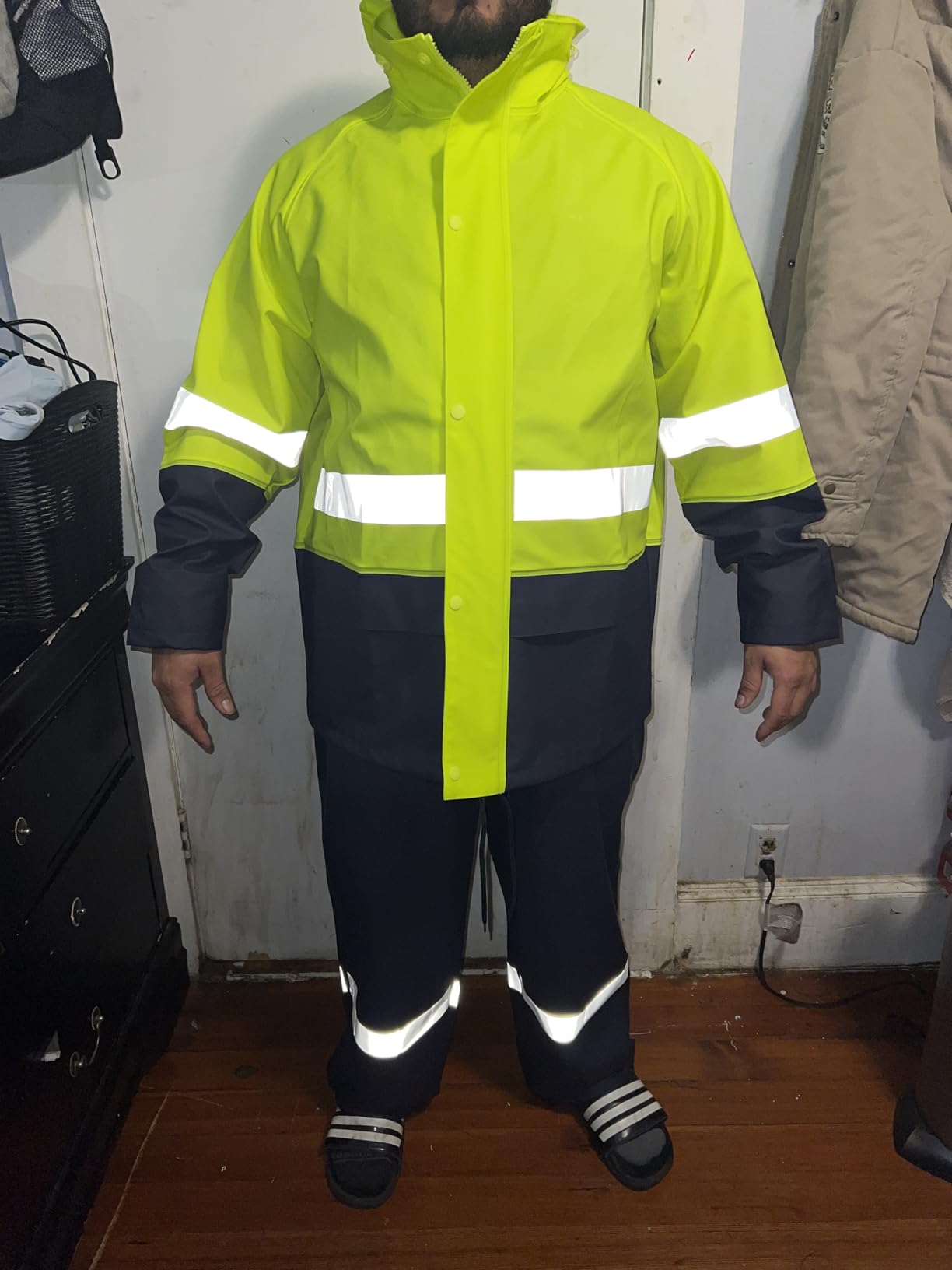Men's Hi Vis PRO Workwear Waterproof 3-Piece Heavy Duty PU Reflective Rain Jacket, Hoodie & Bib Pants for Work and Safety customer photo 1