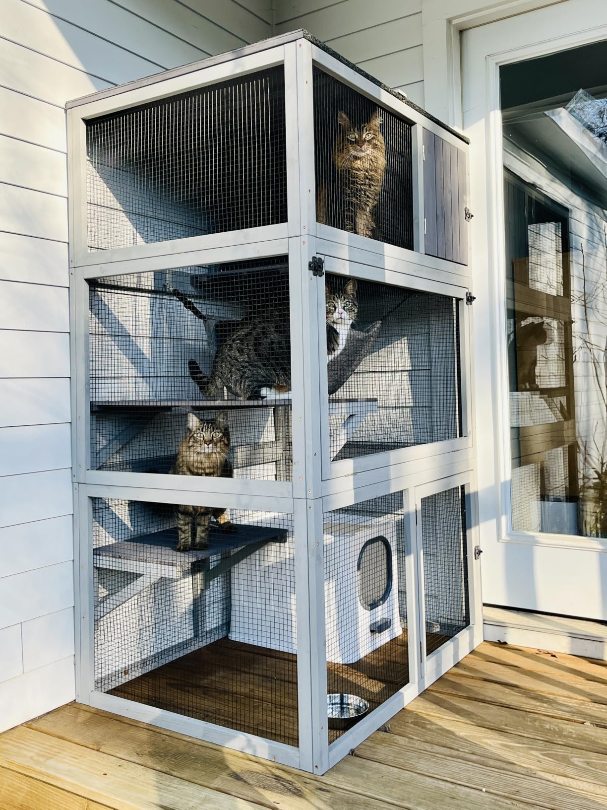 X-Zone Oversized Catio Outdoor Cat Enclosure, Wooden 4 Tiers Cat Enclosures with Weatherproof Roof, Large Cat Patio Conect to Window, Walk-in Cat Cage House for Indoor Outdoor customer photo 1