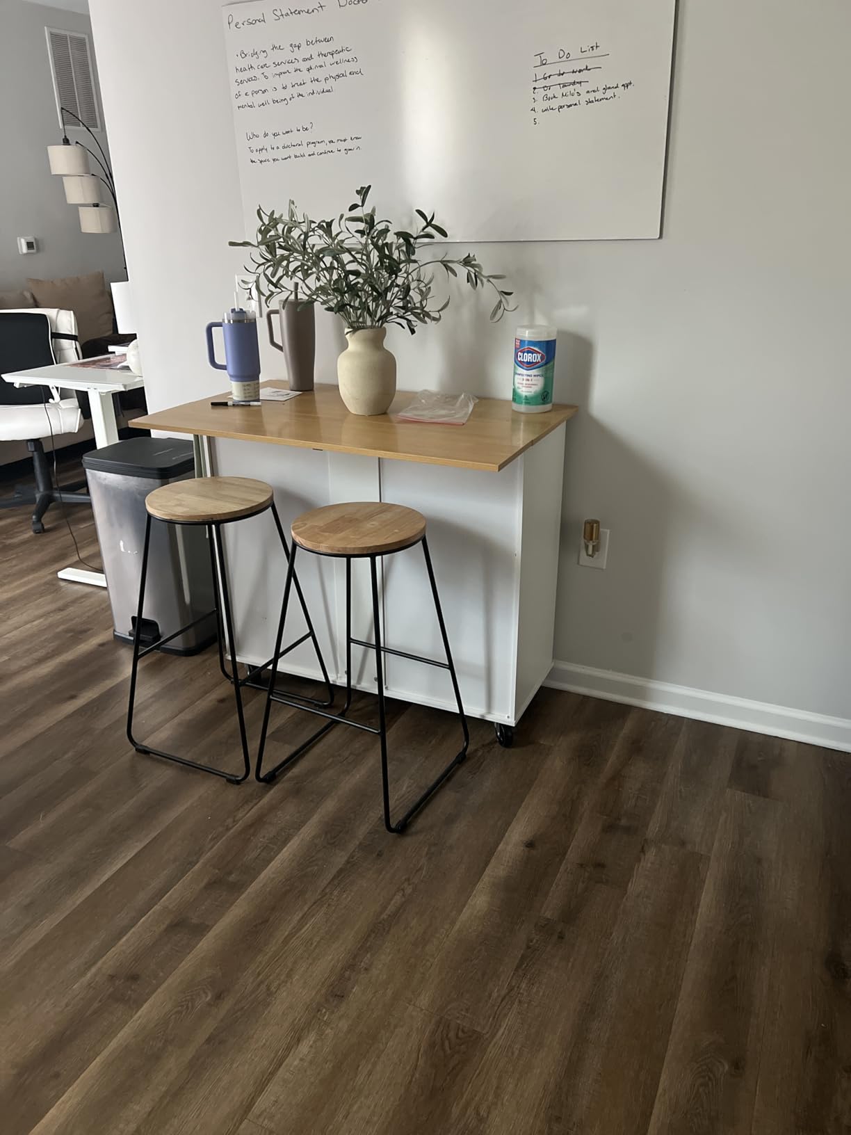 Shintenchi Kitchen Island with Folding Drop Leaf, Rolling Island Table with Storage, Kitchen Cabinet on Wheels with Seating Area for Kitchen, Bar Cart with Cabinet, White customer photo 2