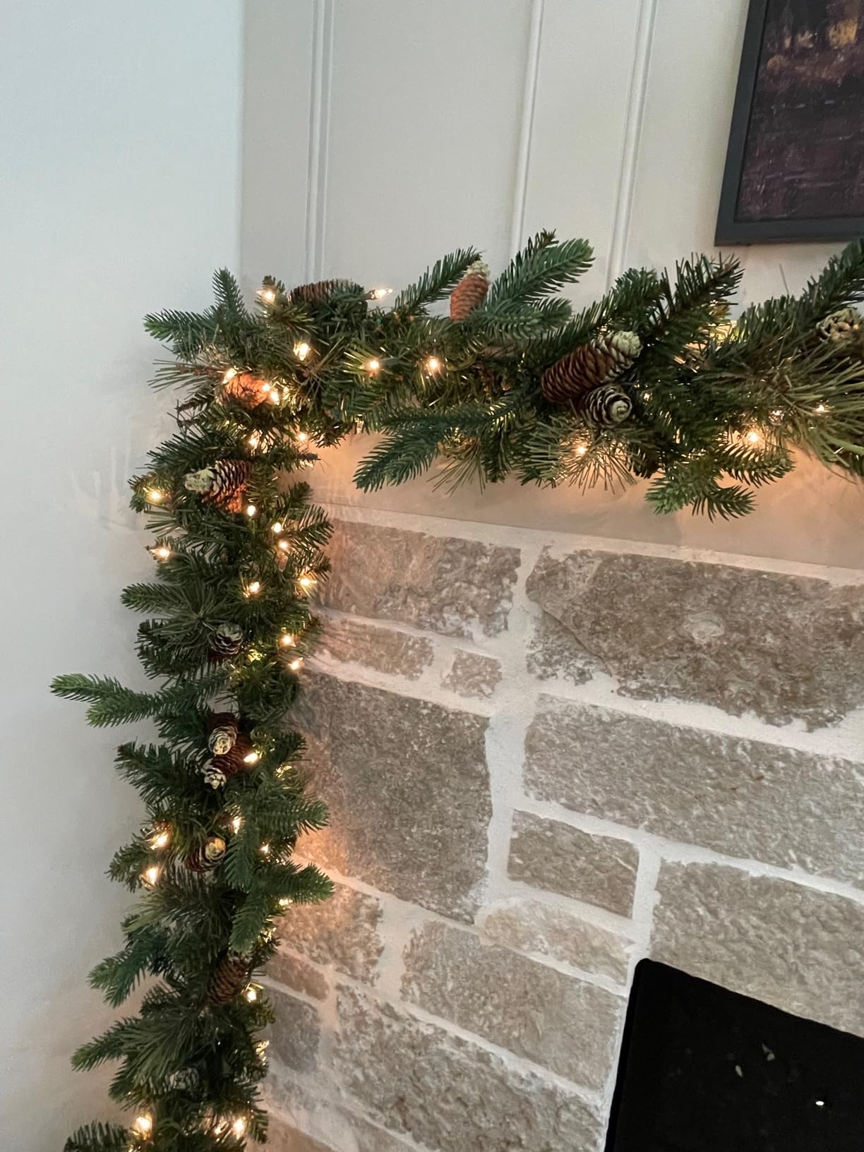 National Tree Company 9 ft Pre-Lit Carolina Pine Artificial Christmas Garland, Christmas Decoration with Pinecones, 100 Clear Lights, 240 Tips, Green customer photo 2