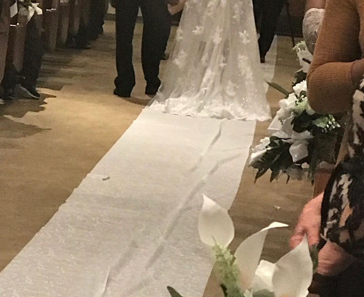 Fun Express Wedding Aisle Runner for Wedding Ceremony - Premium White Polyester Carpet Runner with Two Hearts Design | 100ft x 3ft for Indoor & Outdoor Weddings, Beach Ceremonies & Special Events customer photo 2