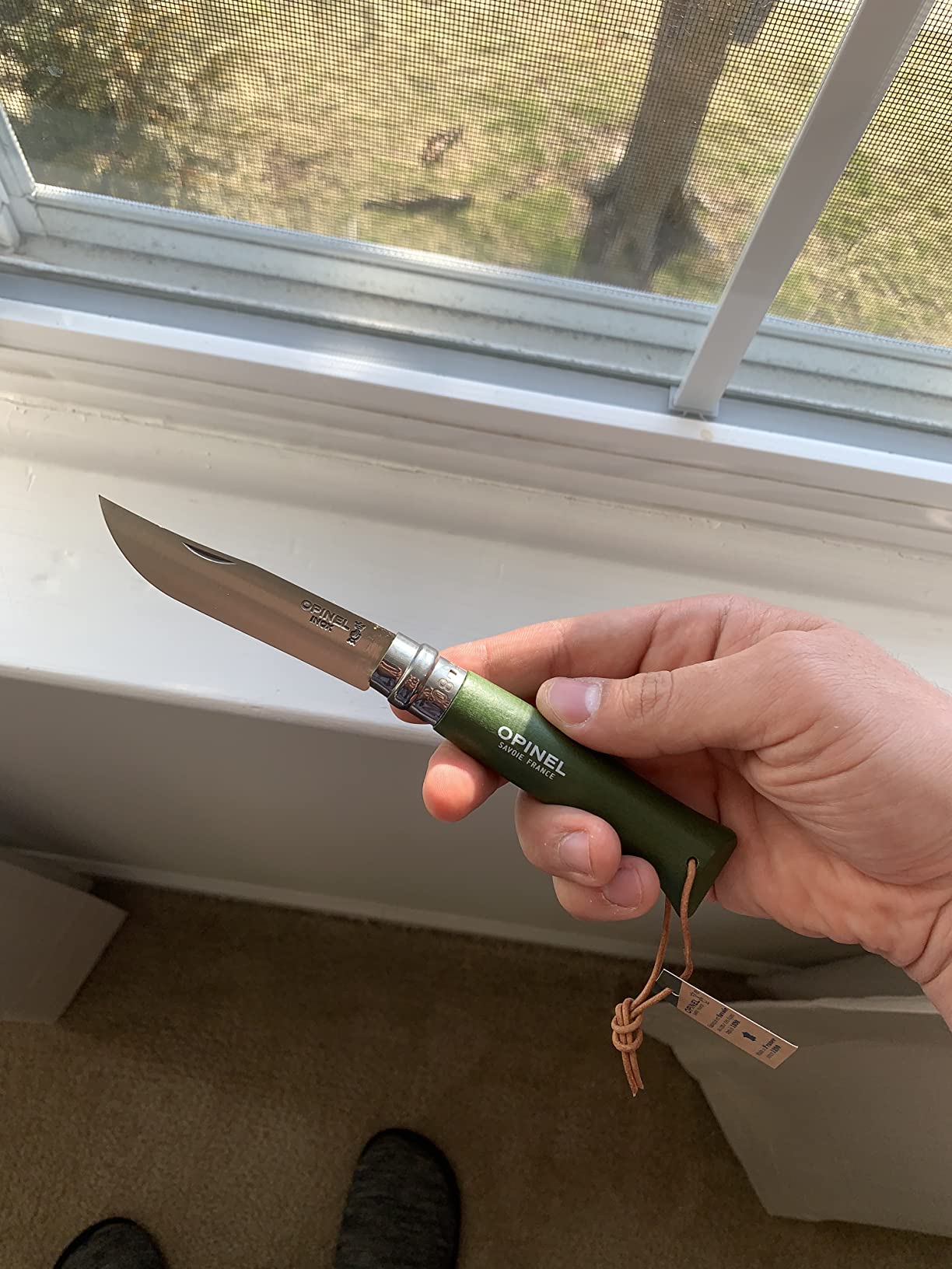 Colorama Series No. 8 - Stainless Steel Everyday Carry Folding Pocket Knife with Leather Strap, Painted Hornbeam Handles customer photo 1