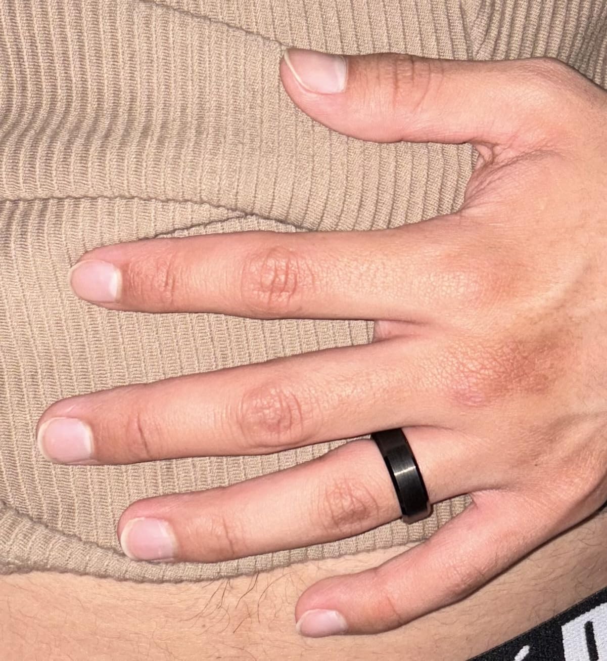 King Will Tungsten Men's Wedding Ring - Available in 6mm to 10mm, Black/Silver, Matte Finish, Beveled Polished Edge, Comfort Fit customer photo 1