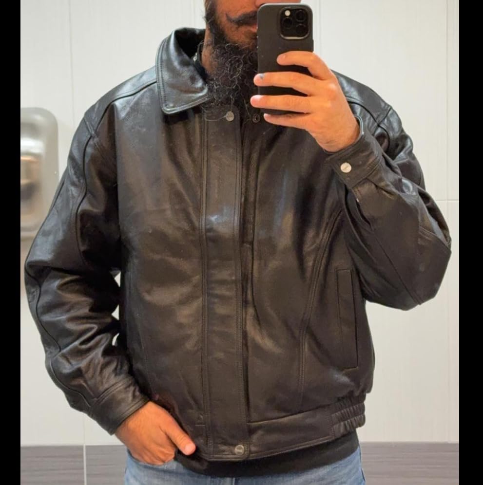 Men's Luxury Leather Bomber Jacket - Genuine Leather American Style with Broad Shoulder Fit customer photo 1