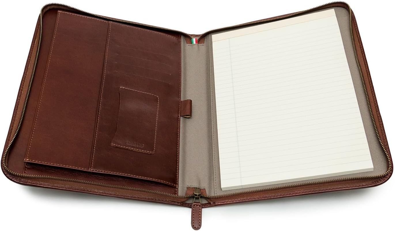 Premium Maruse Leather Portfolio Padfolio - Executive Folio for Men and Women with Zipper, Laptop Sleeve, Made in Italy, Brown customer photo 2