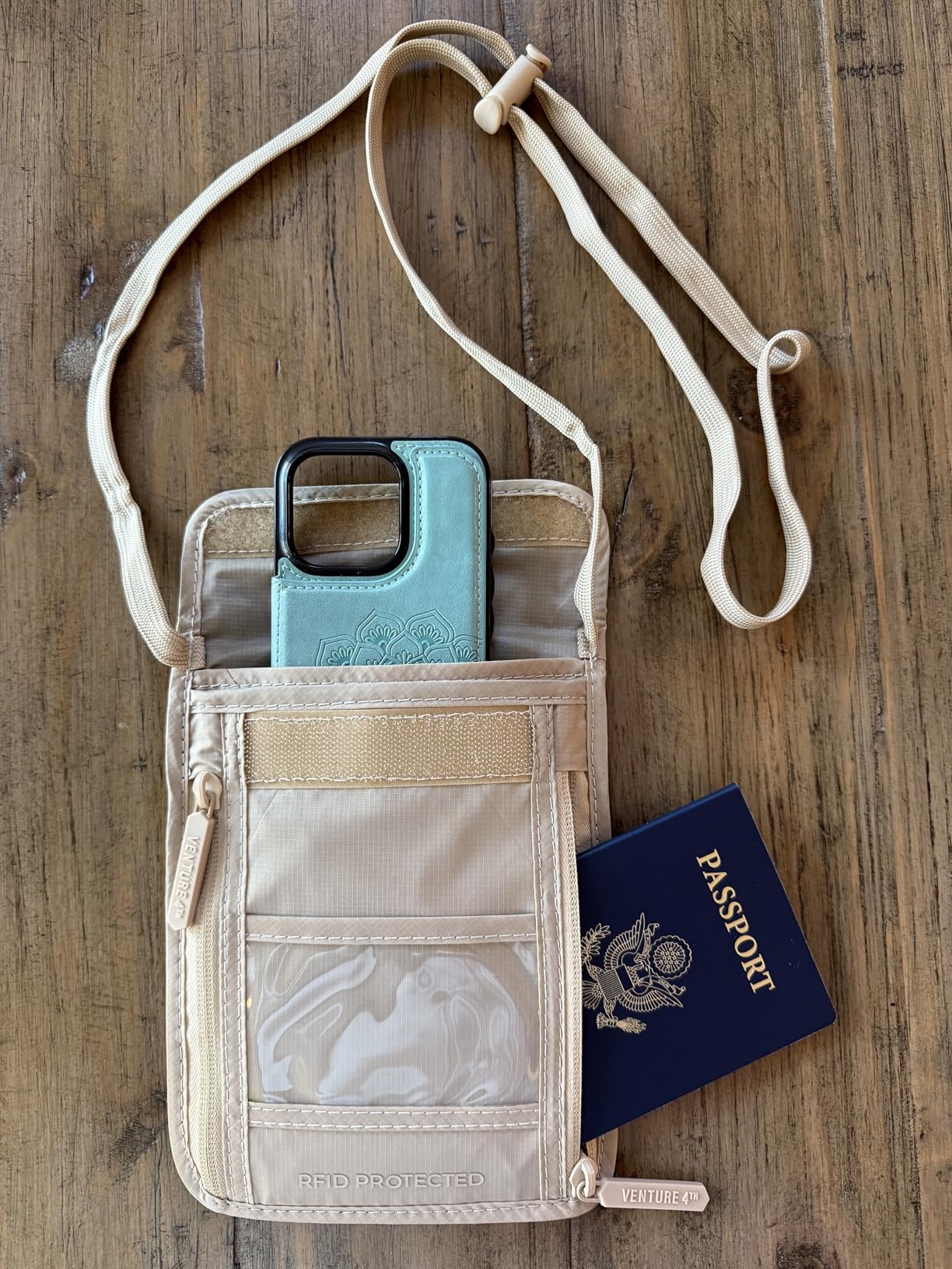 VENTURE 4TH Neck Wallet - RFID Blocking Passport Holder for Travel, Hidden Passport Wallet, Concealed Travel Wallet for Women, Men & Family (Gray) customer photo 1