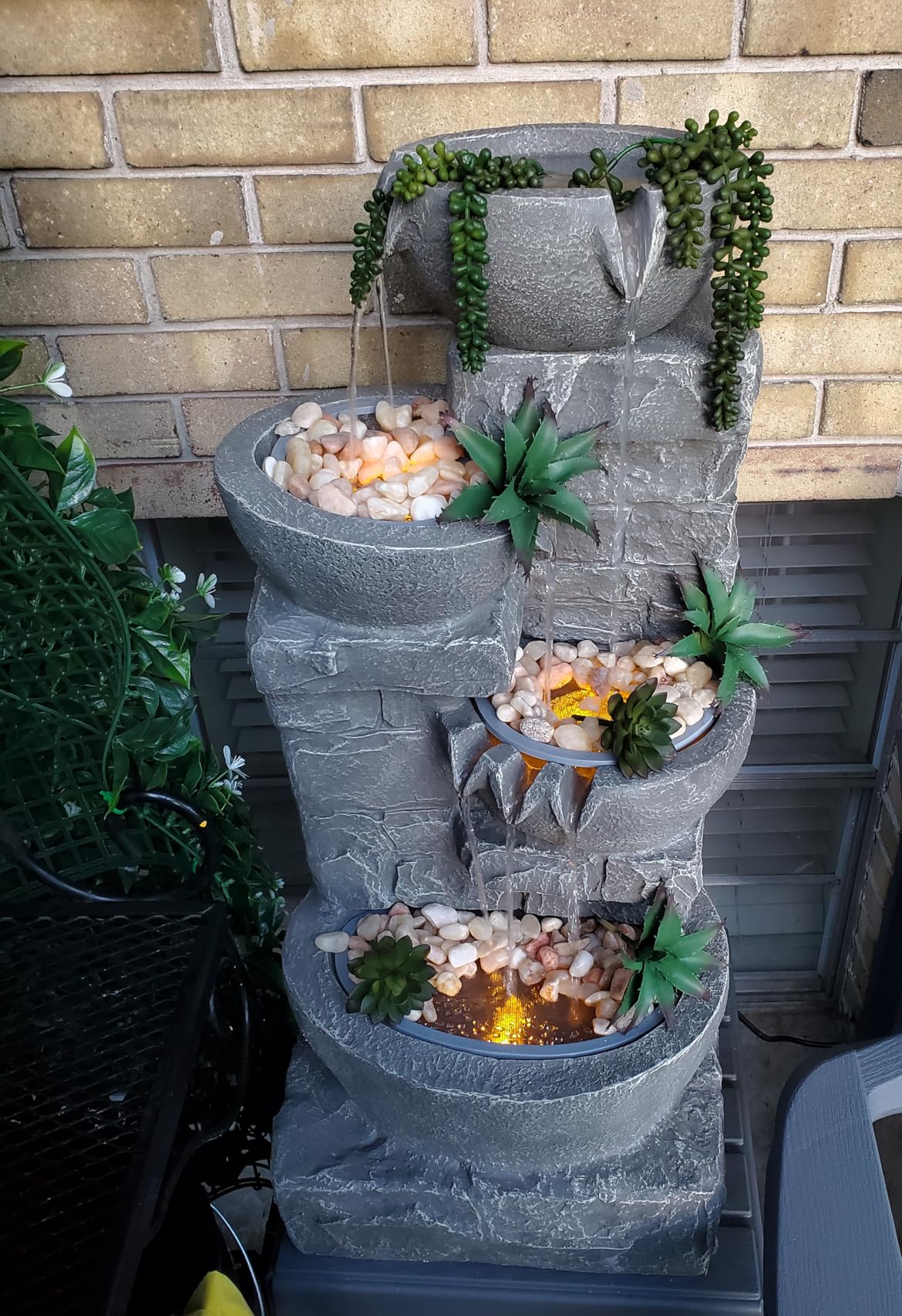 Teamson Home 33.25 in. Cascading Bowls and Stacked Stones LED Outdoor Water Fountain for Gardens, Landscaping, Patios, Balconies, and Lawns for a Calming Oasis in Outdoor Living Spaces, Stone Gray | LED Lights, 3-Tier Cascading Waterfall, Weather-Resistant Resin, For Garden, Patio, Porch, Backyard customer photo 1