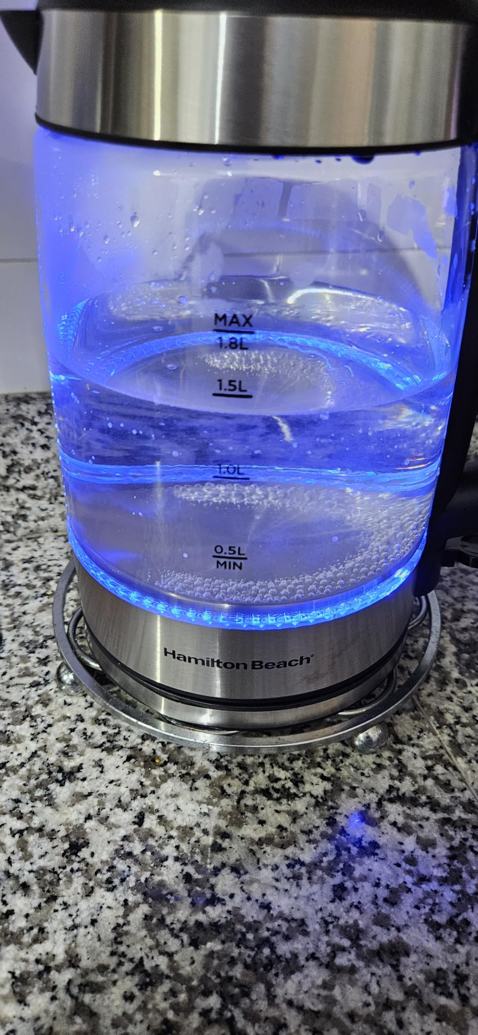 Hamilton Beach 1 Liter Electric Tea Kettle, Water Boiler & Heater, 1500W, Blue LED, Clear Glass customer photo 1