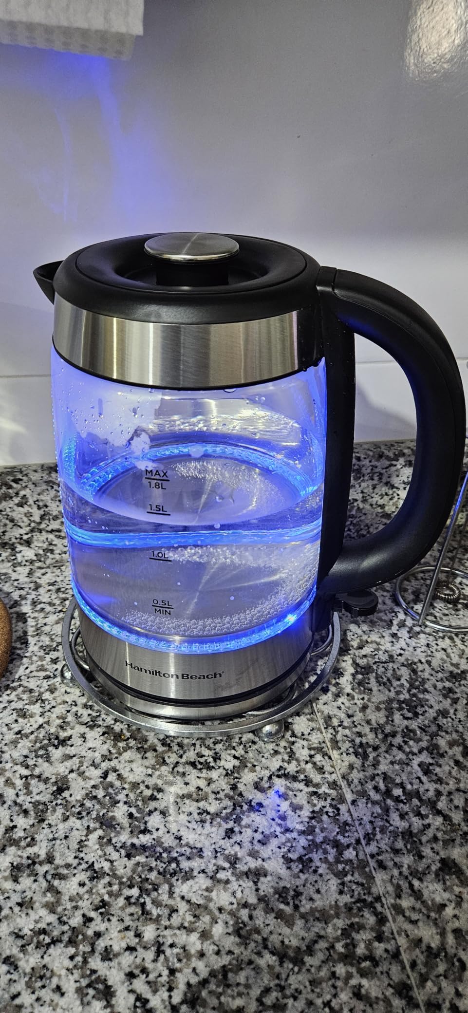 Hamilton Beach 1 Liter Electric Tea Kettle, Water Boiler & Heater, 1500W, Blue LED, Clear Glass customer photo 2
