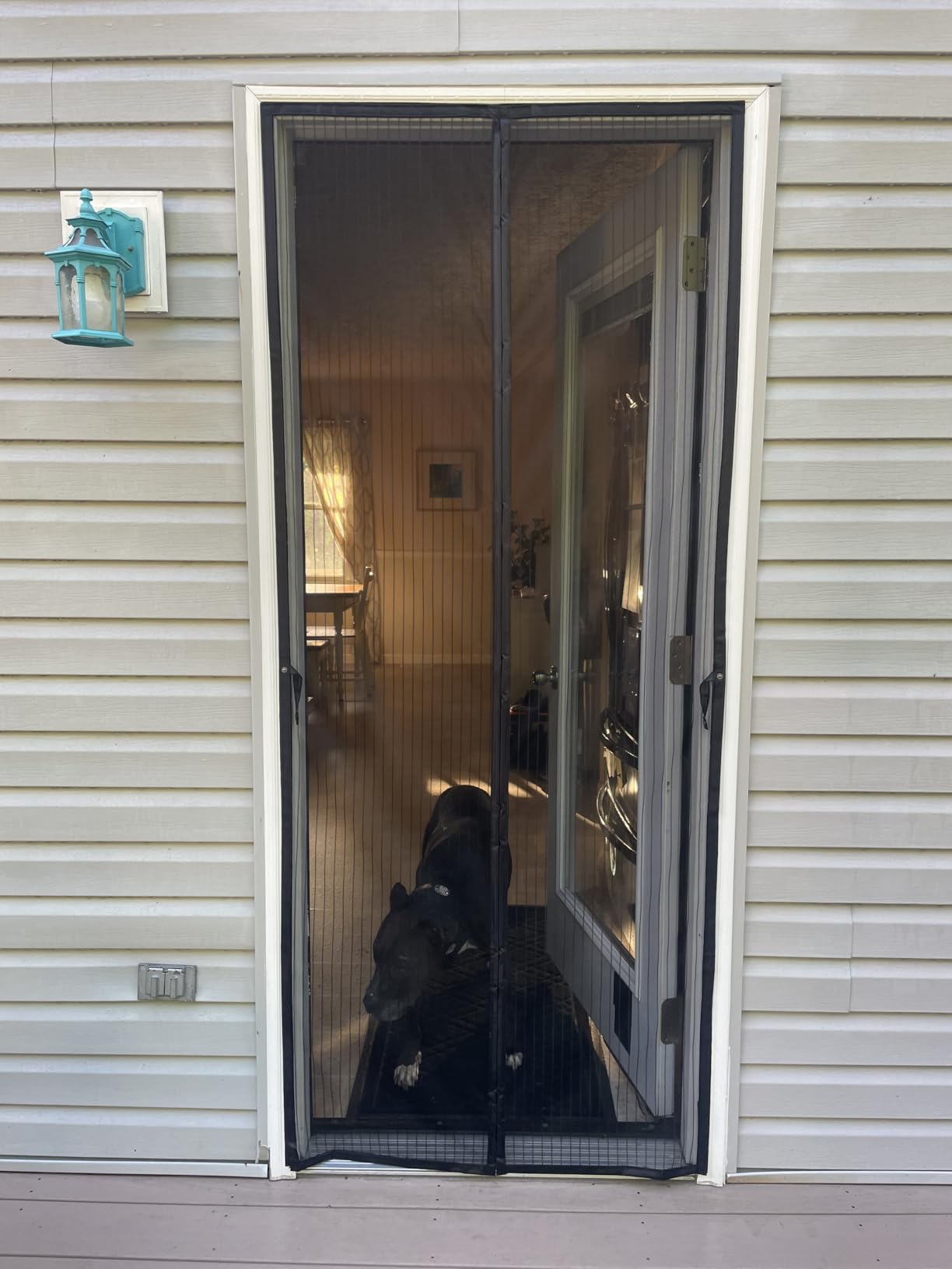 AUGO Magnetic Screen Door - Self Sealing, Heavy Duty, Hands Free Mesh Partition Keeps Bugs Out - Pet and Kid Friendly - Patent Pending Keep Open Feature - 38 Inch x 83 Inch customer photo 2