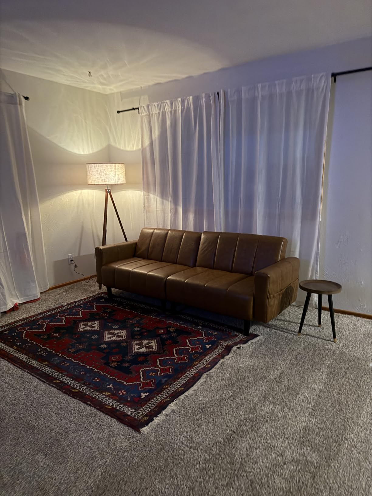 LEPOWER Wood Tripod Floor Lamp, Mid Century Standing Lamp, Modern Design Studying Light for Living Room, Bedroom, Study and Office, Flaxen Linen Shade with E26 Base Brown customer photo 2