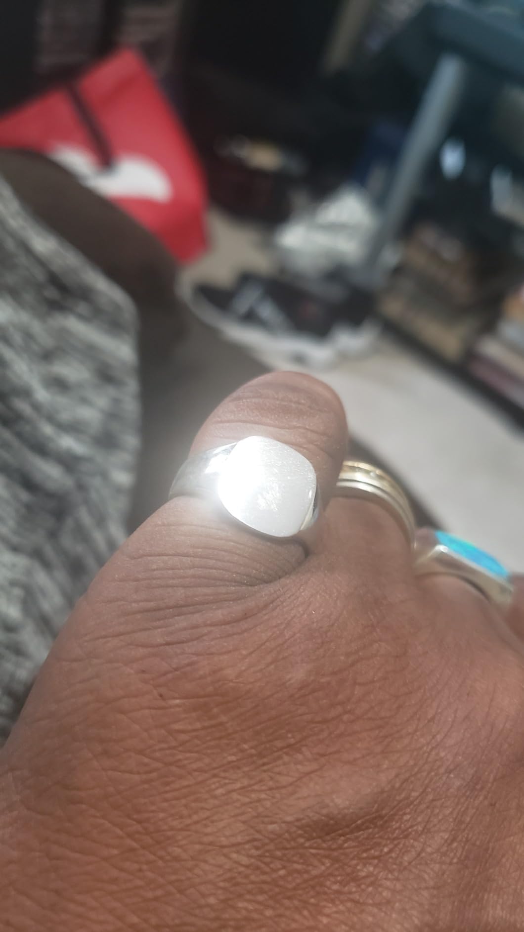Unisex Sterling Silver Cushion or Oval Shape Heavy Weight Polished Signet Ring customer photo 2