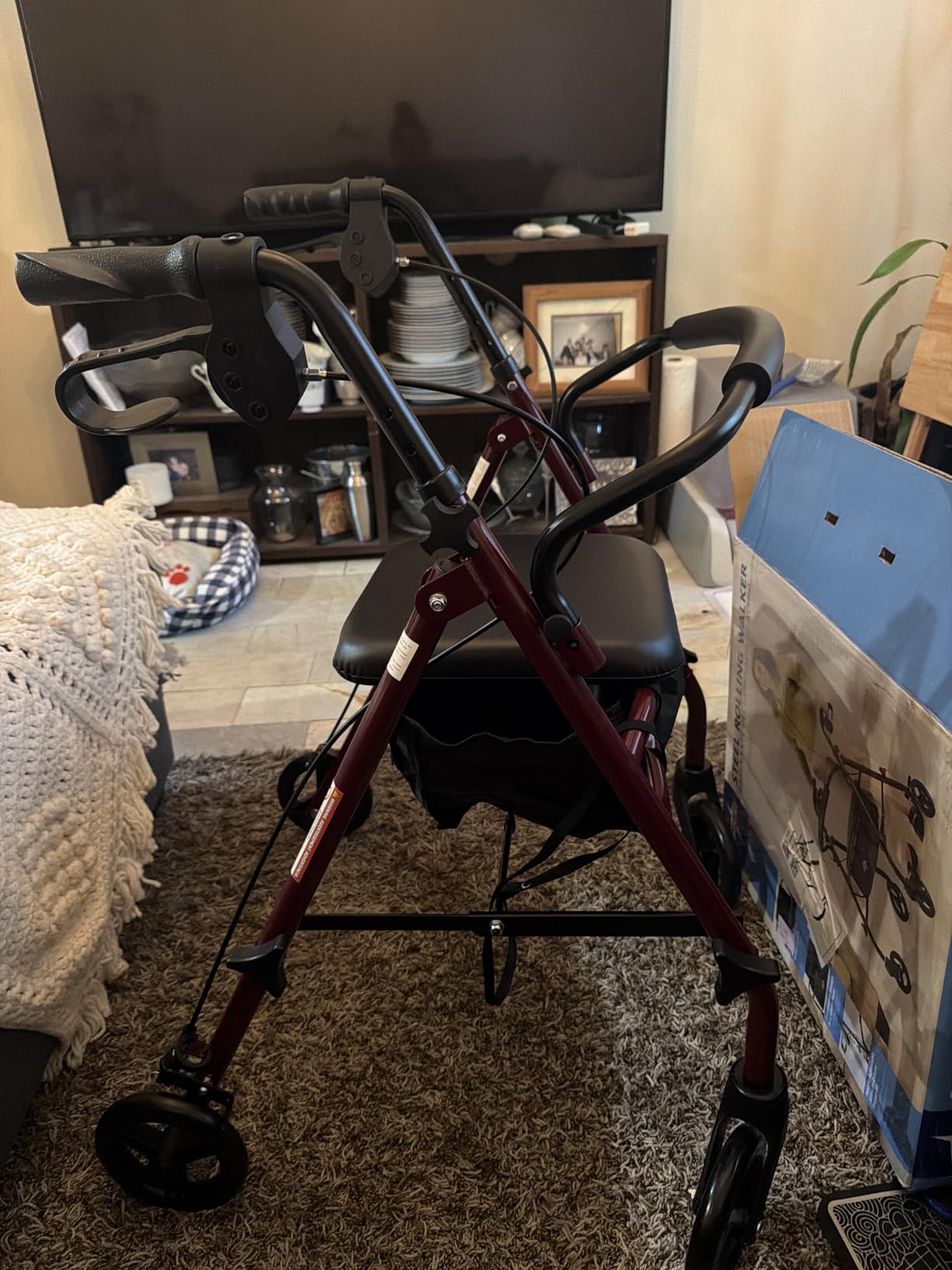Medline Steel Rollator Walker with Seat, Burgundy, 350 lb. Weight Capacity, 6