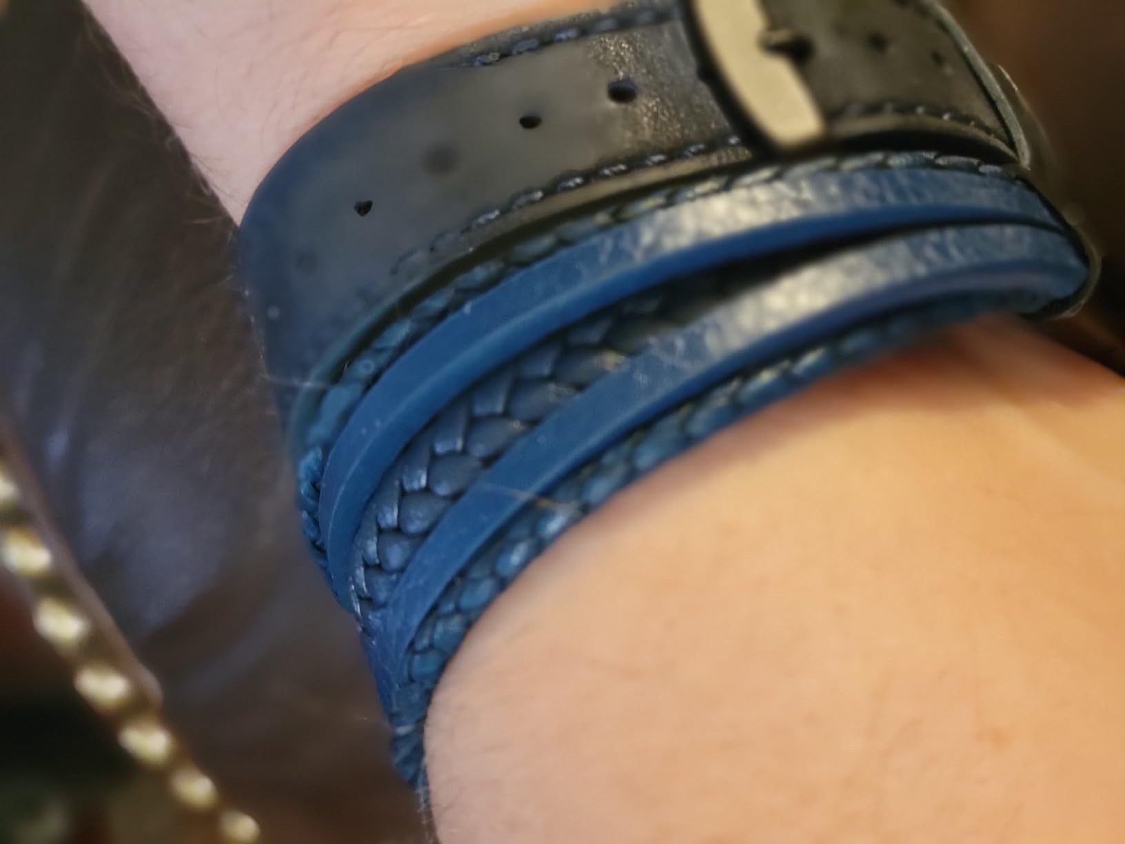Mens Leather Bracelet with Clasp Cowhide Multi-Layer Braided Leather Mens Bracelet customer photo 2