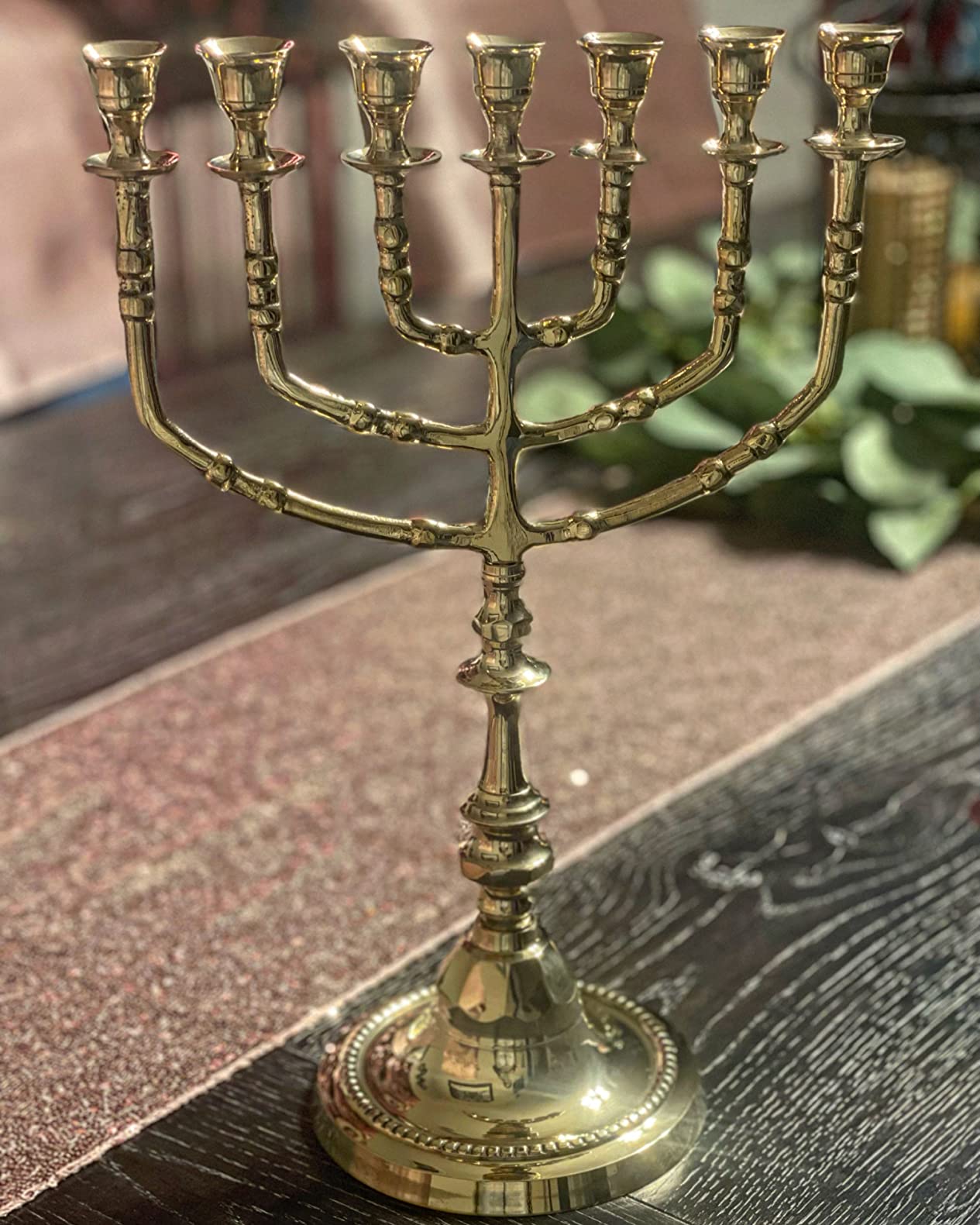 Brass Copper Massive 16 Inch XL Israel Menorah Candle Holder 7 Branches Fancy Vintage Candle Stand from Jerusalem (One Pack) customer photo 1