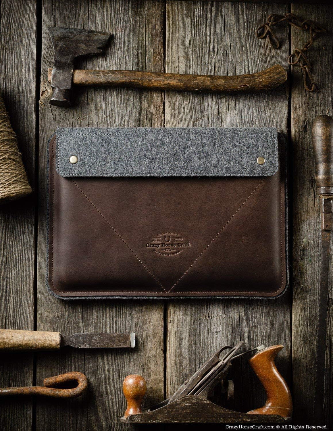 Genuine Italian Leather Case/Sleeve for MacBook Pro 13/14/15/16 inch, Wood Brown, Wool Felt Bag for MB Air 13, M1, M2 Handmade Vintage - Crazy Horse Craft customer photo 2