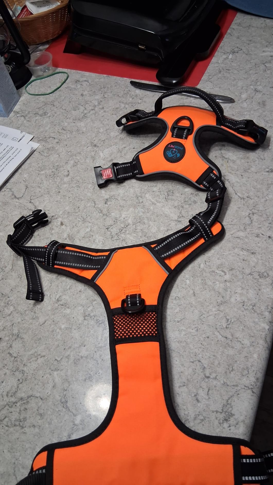 PHOEPET No Pull Dog Harness Medium Reflective Front Clip Vest with Handle, Adjustable 2 Metal Rings 3 Buckles, Easy to Put on & Take Off (M, Orange) customer photo 1