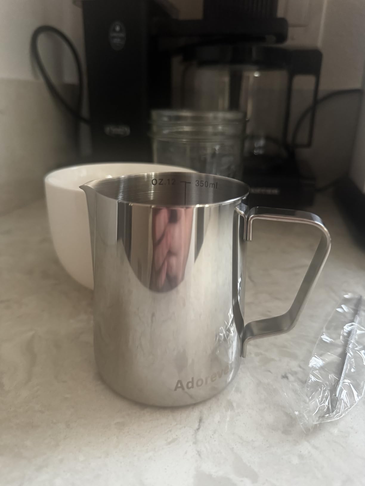 Milk Frothing Pitcher, 8.5oz/12oz/20oz/32oz/50oz/66oz Milk Frother Cup Stainless Steel, Espresso Accessories, Milk Steaming Pitchers Coffee Cappuccino Latte Art Barista Milk Jug Cup with Art Pen,12oz customer photo 2