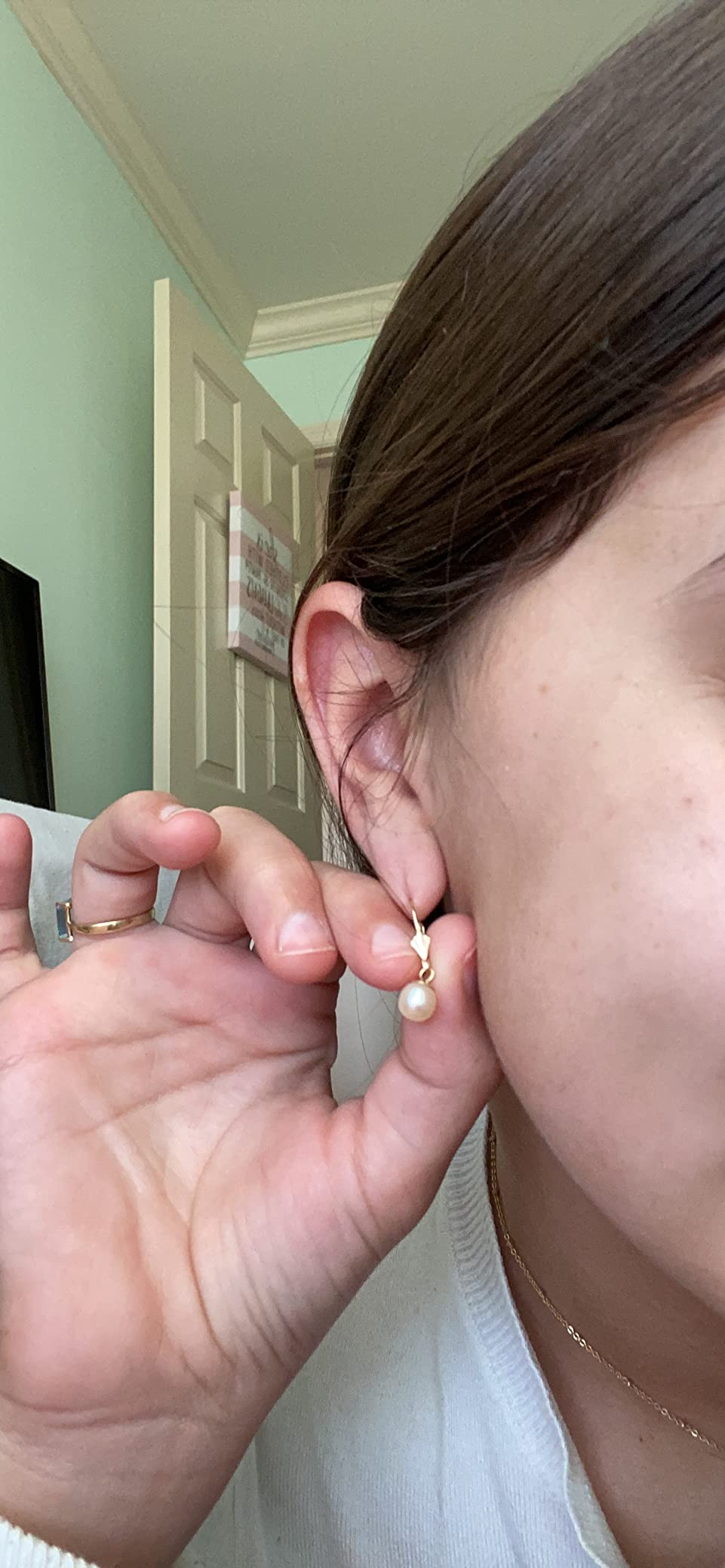 Gem Stone King 14K Gold 9MM Cultured Freshwater Pearl Dangle Earrings For Women | Leverback Gold Drop Earrings | Fine Jewelry Gifts for Women Her Mom Wife customer photo 1