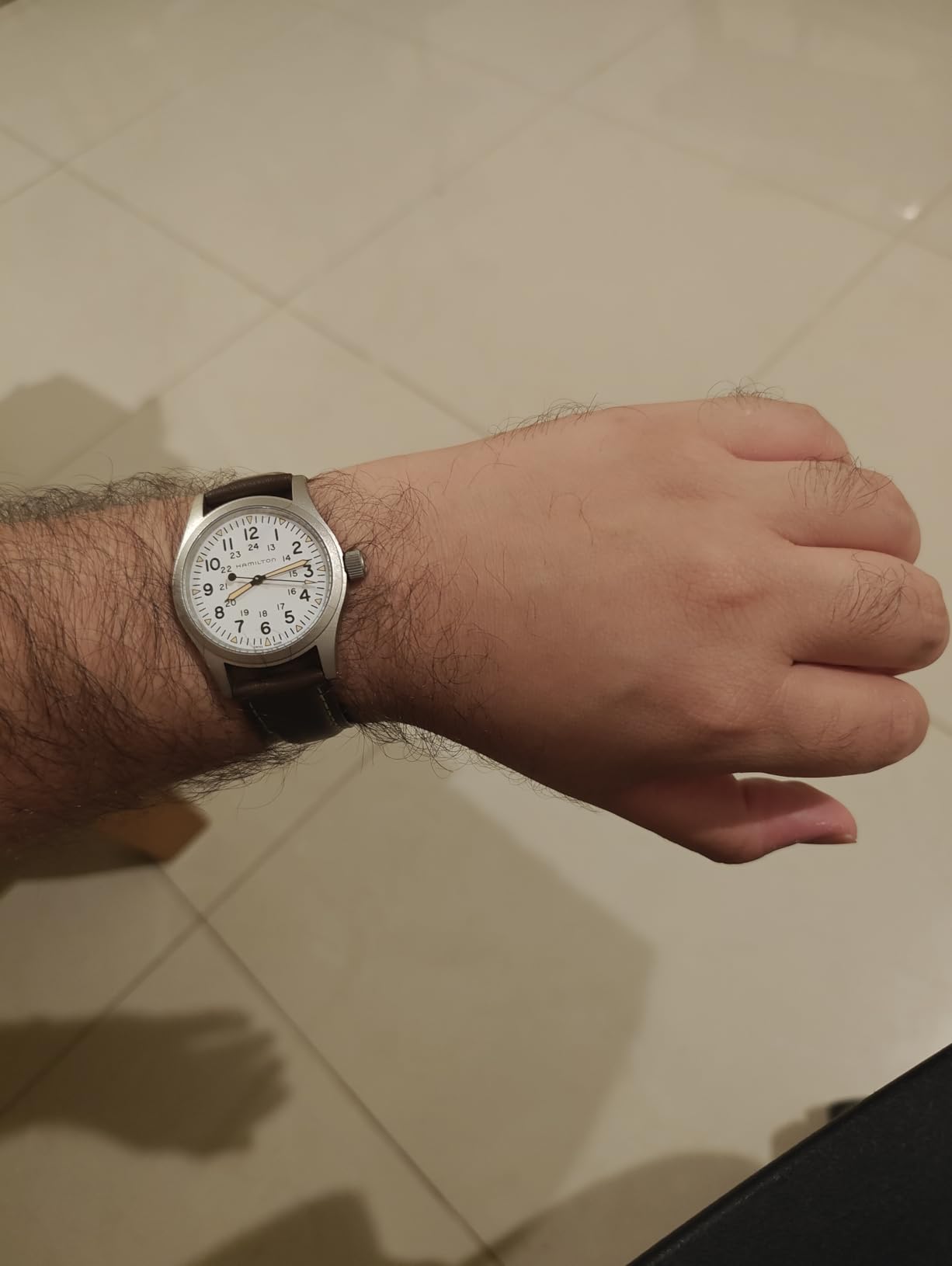 Hamilton Khaki Field Mechanical Men's Watch, 38mm Stainless Steel Case, Swiss Made, White Dial Analog Wrist Watch for Men, 50m Waterproof, Sapphire Crystal, Cow Leather Strap customer photo 1