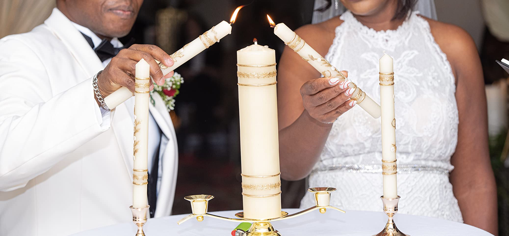 CB Church Supply Hand Crafted Wedding Candle Set by Will & Baumer, Set of 3, Flowers & Rings customer photo 2