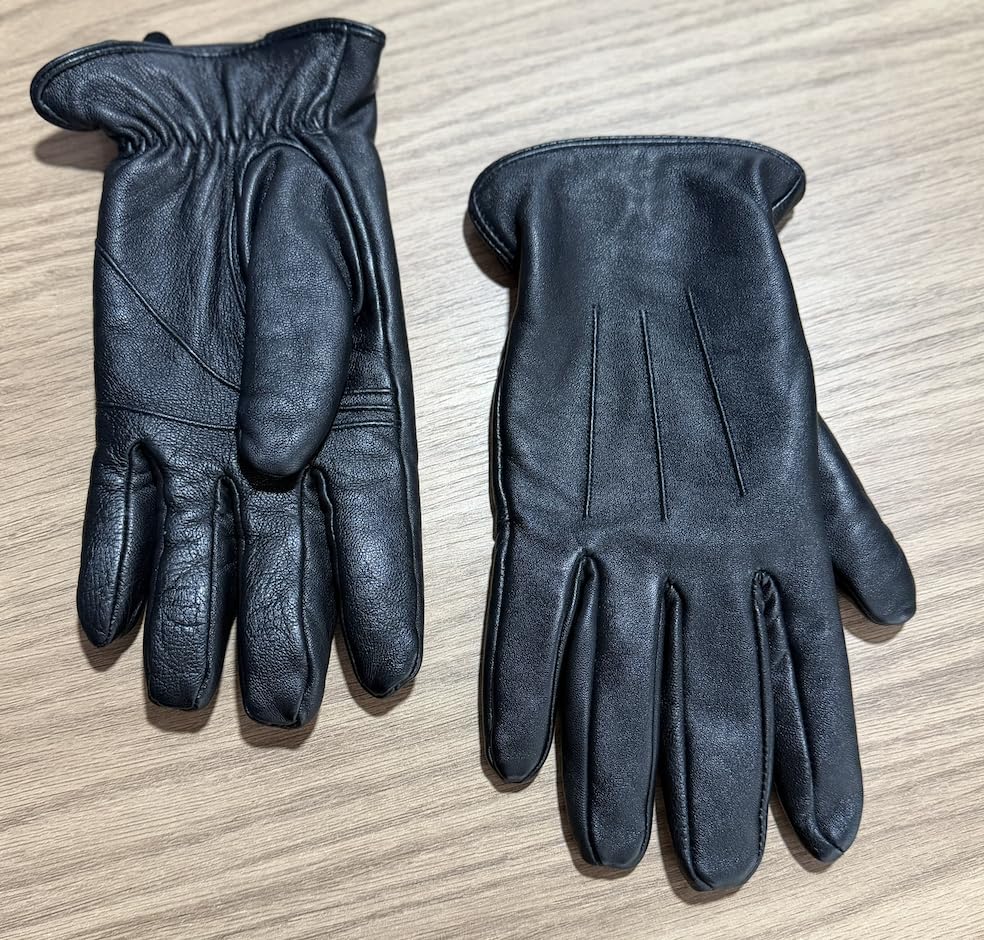 Genuine Sheepskin Leather Gloves for Men, Winter Warm Touchscreen Texting Cashmere Lined Driving Motorcycle Gloves customer photo 1