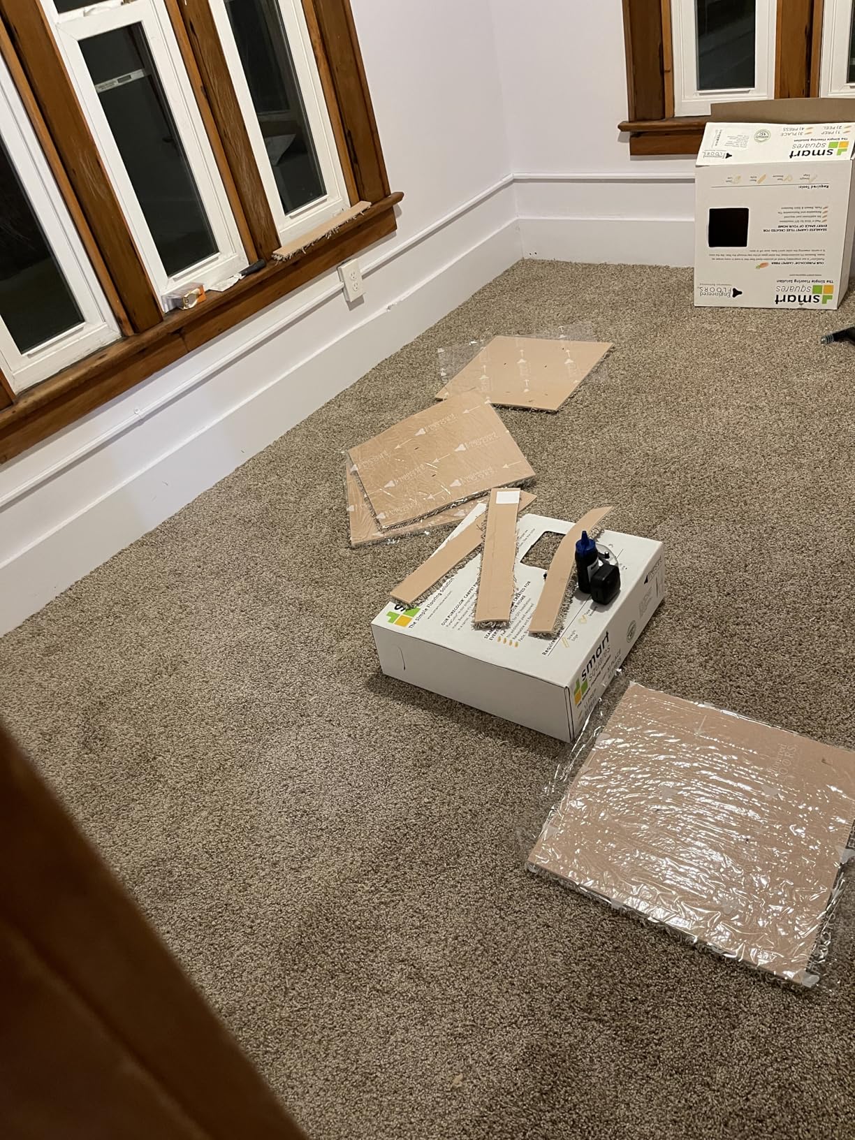 Smart Squares in A Snap Premium Plush Carpet Tiles, Made in USA - 18x18 Peel and Stick Floor Tiles with Attached Padding - Seamless DIY Carpet Squares (22.5 Sq Ft, Pack of 10, 388 Stonehenge) customer photo 2