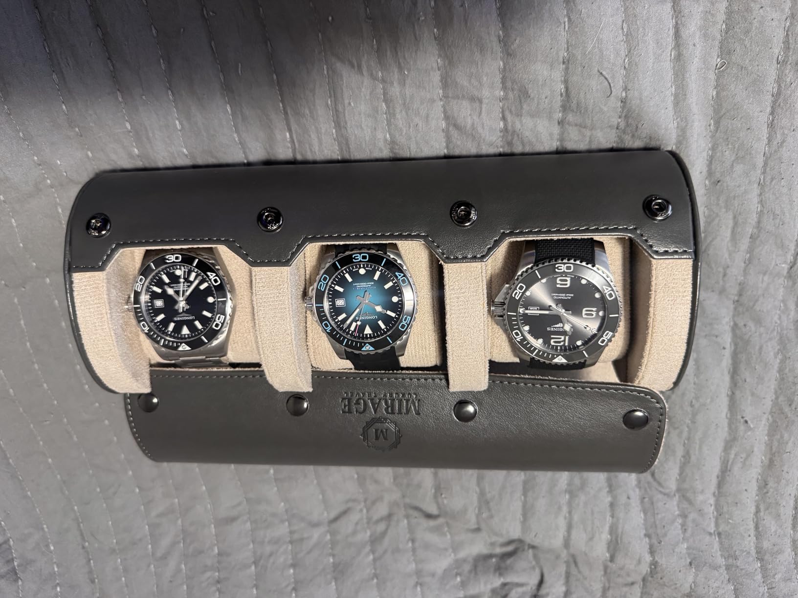 Watch Roll Case Organizer - Watch Travel Case for Men and Women - 3 Watch Carrying Case and Display - Jade Black with Mahogany Brown Interior Vegan Leather customer photo 1