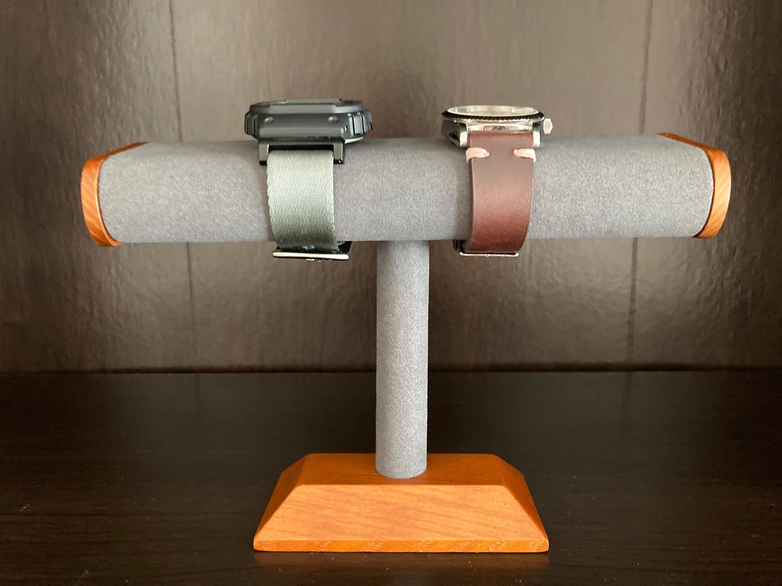 Oirlv Solid Wood T-Bar Watch Display Stand Jewelry Organizer Holder for Watch Bracelet Countertop Table Top Jewelry Tower (Grey) customer photo 2