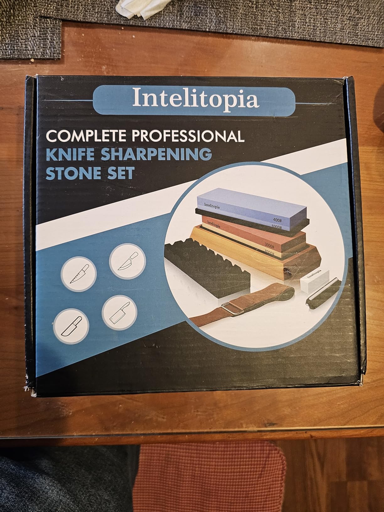 Complete Knife Sharpening Stone Set - Dual Grit Whetstone 400/1000 3000/8000 Knife Sharpener with Leather Strop, Flattening Stone, Bamboo Base, 3 Non-slip Rubber Bases & Angle Guide customer photo 1