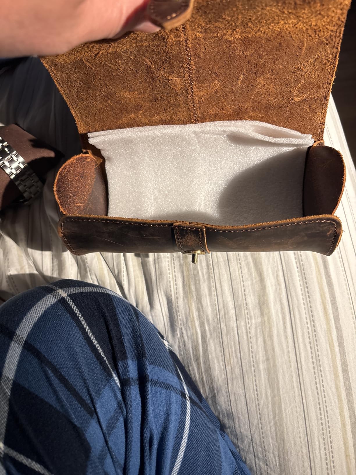Hiram Genuine Leather Travel Watch Case Roll Organizer Classic, Leather 3-Watches Roll Case for Watches and Bracelets-Coffee customer photo 1