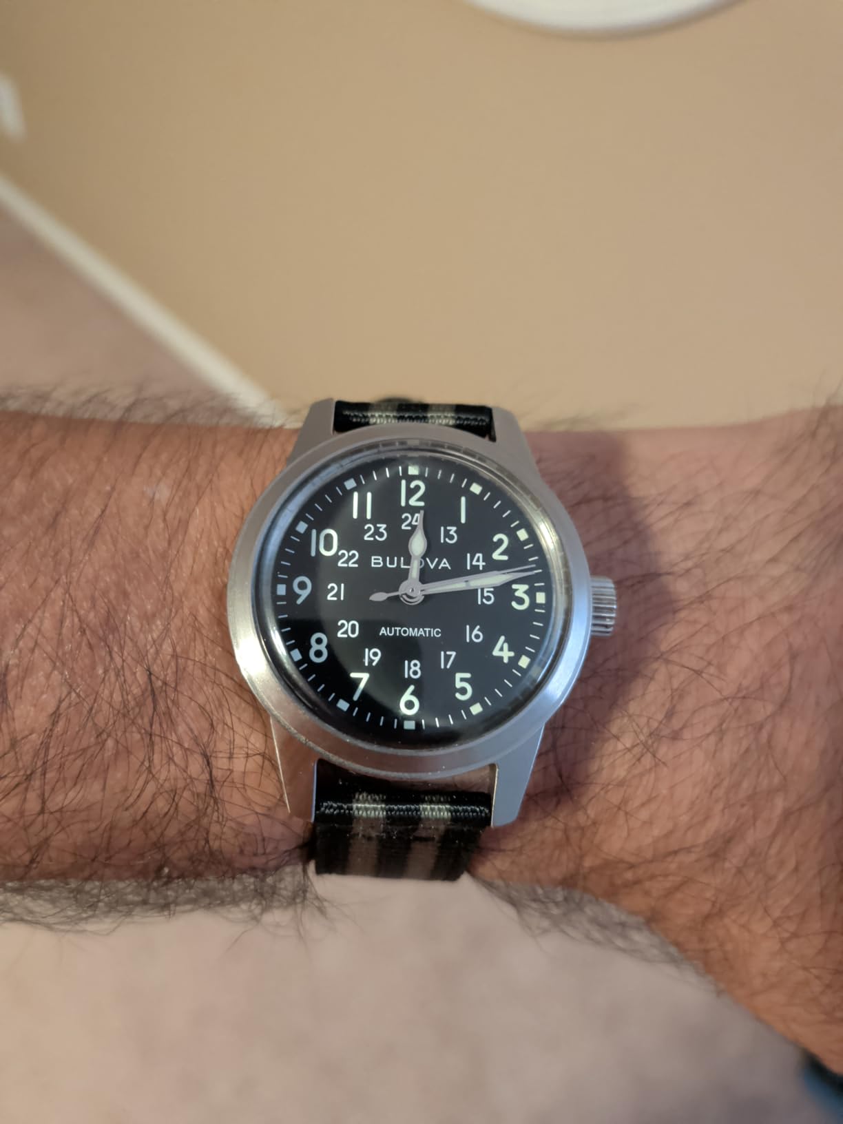 Bulova Men's Military Heritage Hack Veterans Watchmaking Initiative Watch in Stainless Steel with 3-Hand Automatic, Green NATO Strap Style: 96A259 customer photo 2
