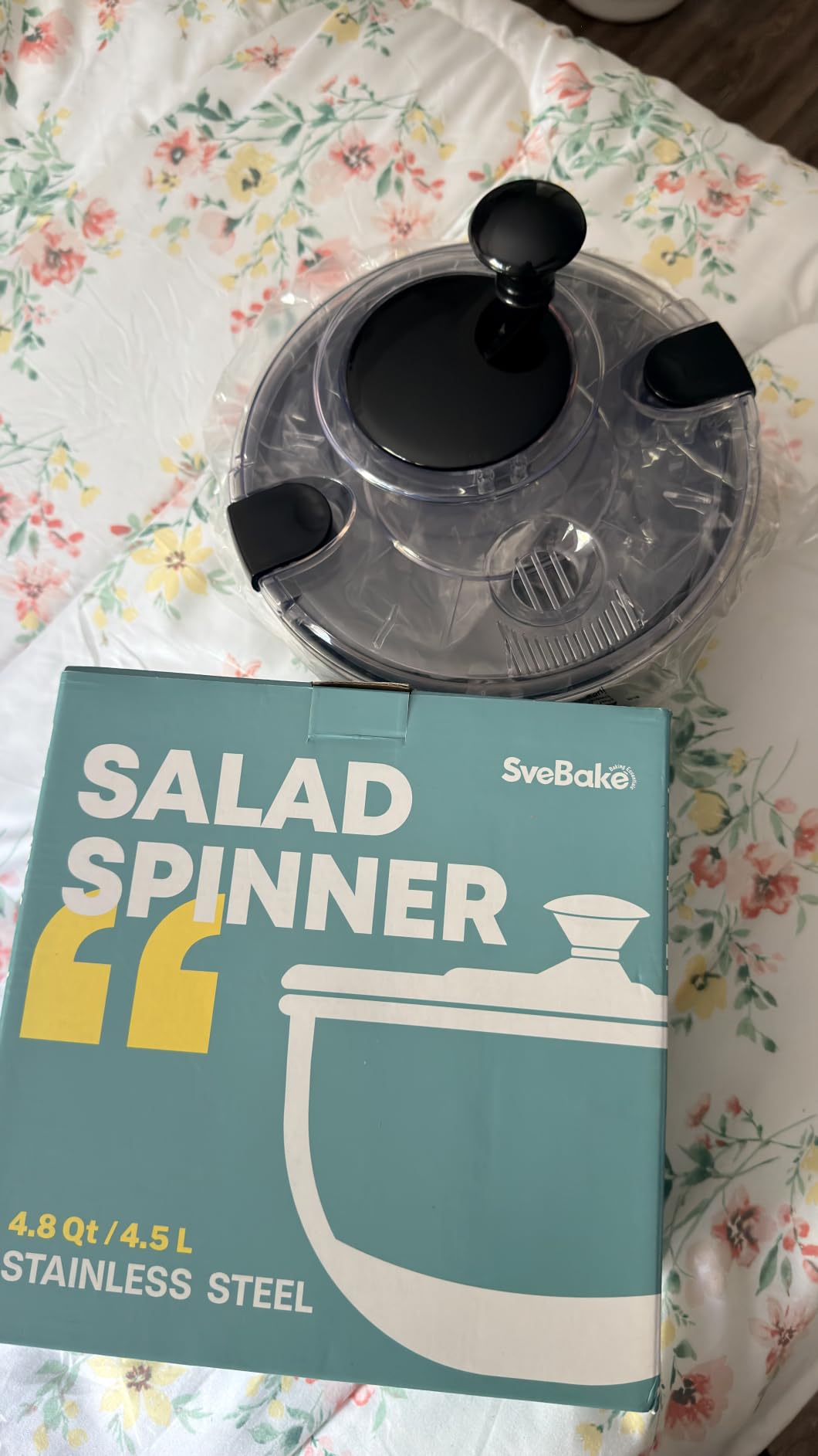 Stainless Steel Salad Spinner, 4.8 Qt Vegetable Washer, BPA-Free Lettuce Dryer with Crank Design, Easy Clean, Non-Slip Base - Transparent Lid customer photo 1