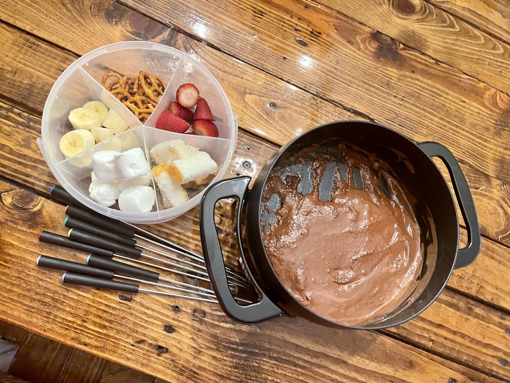 Nostalgia 12-Cup Electric Fondue Pot Set for Cheese & Chocolate - 8 Color-Coded Forks, Temperature Control - Stainless Steel Kitchen Gadgets and Appliances for Hors d'Oeuvres and More - Aqua customer photo 2