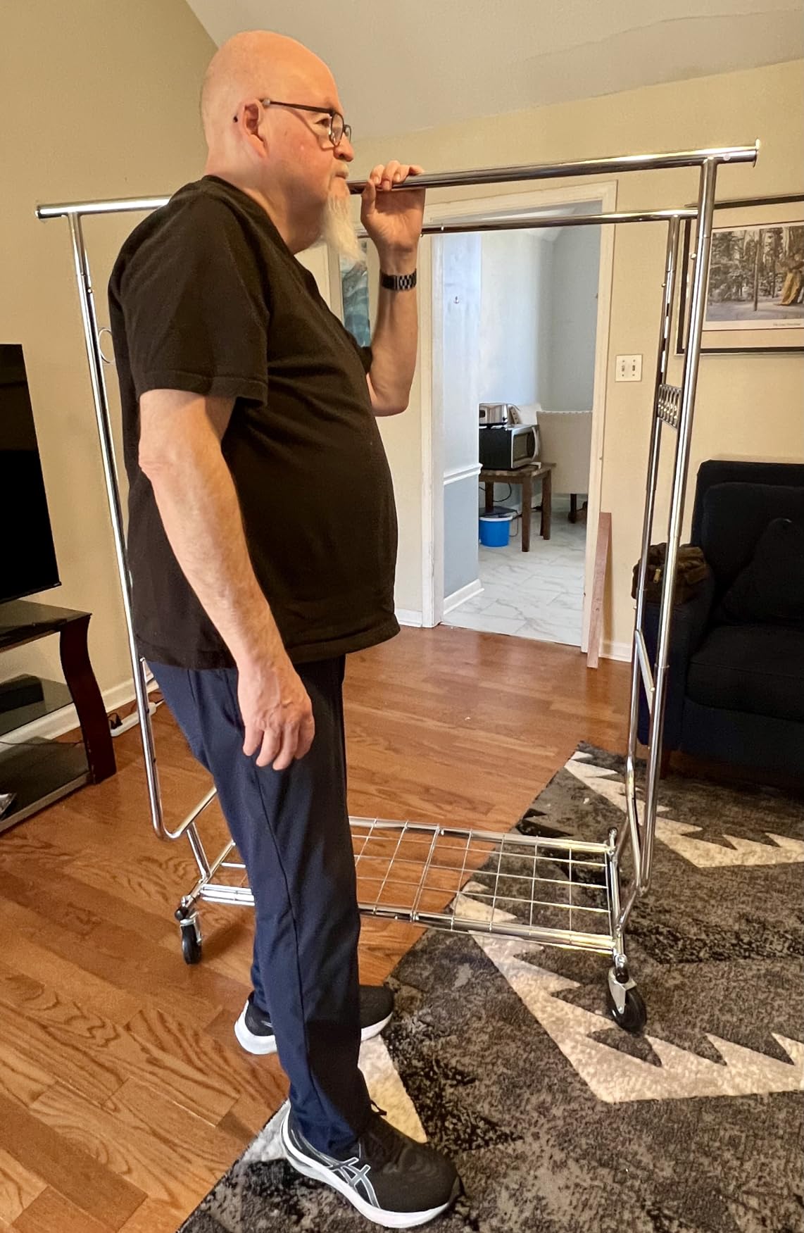 Raybee Clothes Rack, Seasonal Storage & Closet Organize, Collapsible Frame, Heavy Duty, Large Capacity, Commercial-Grade Stainless Steel, Expandable Rods, Height Adjustable, Lockable Wheels, Fast Setup customer photo 1
