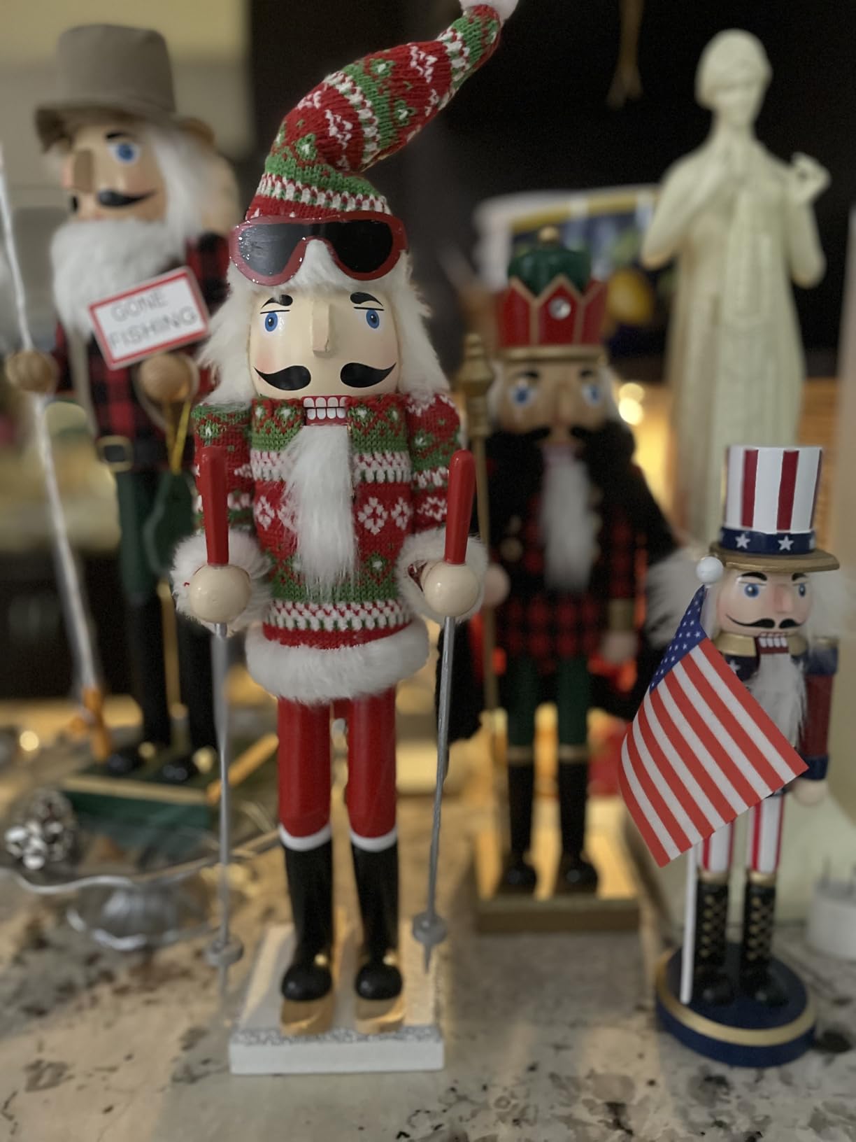 Ornativity Wooden Peppermint Christmas Nutcracker - Red, White and Green Glitter Candy Themed 15