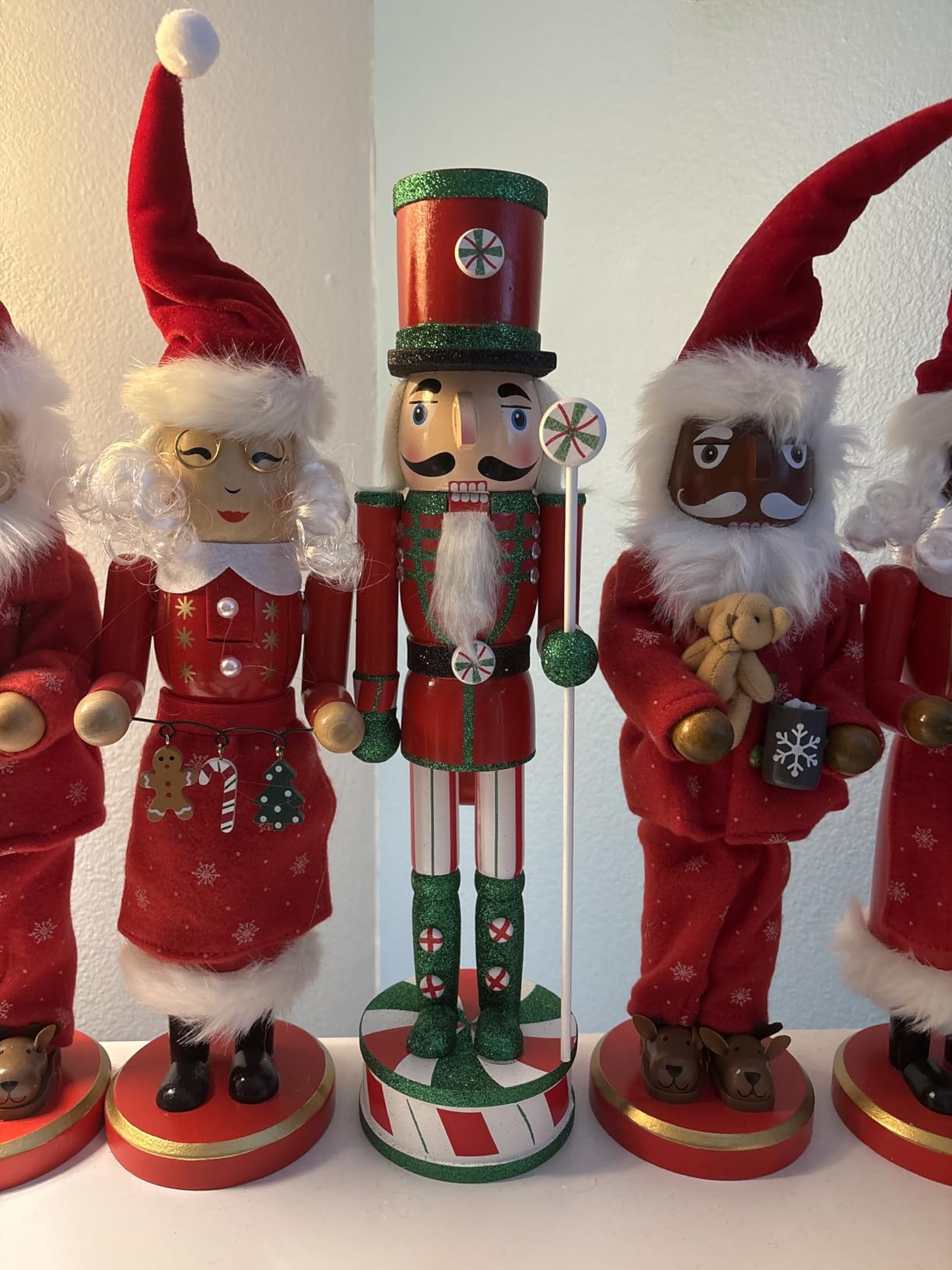 Ornativity Wooden Peppermint Christmas Nutcracker - Red, White and Green Glitter Candy Themed 15